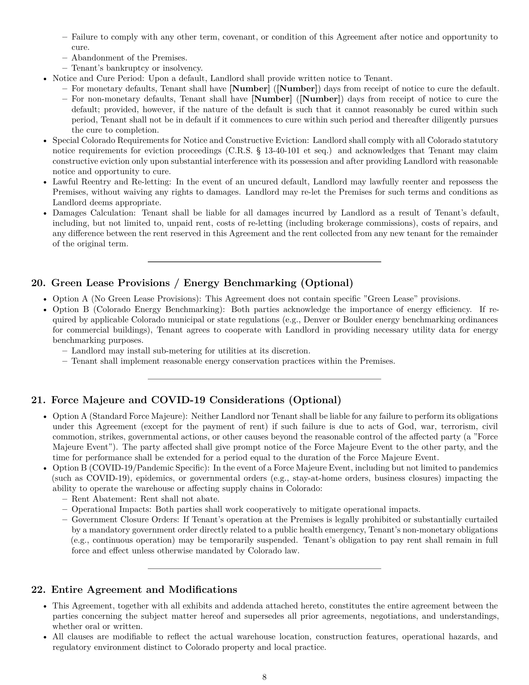 Preview page 8 of Pro Colorado warehouse lease agreement template
