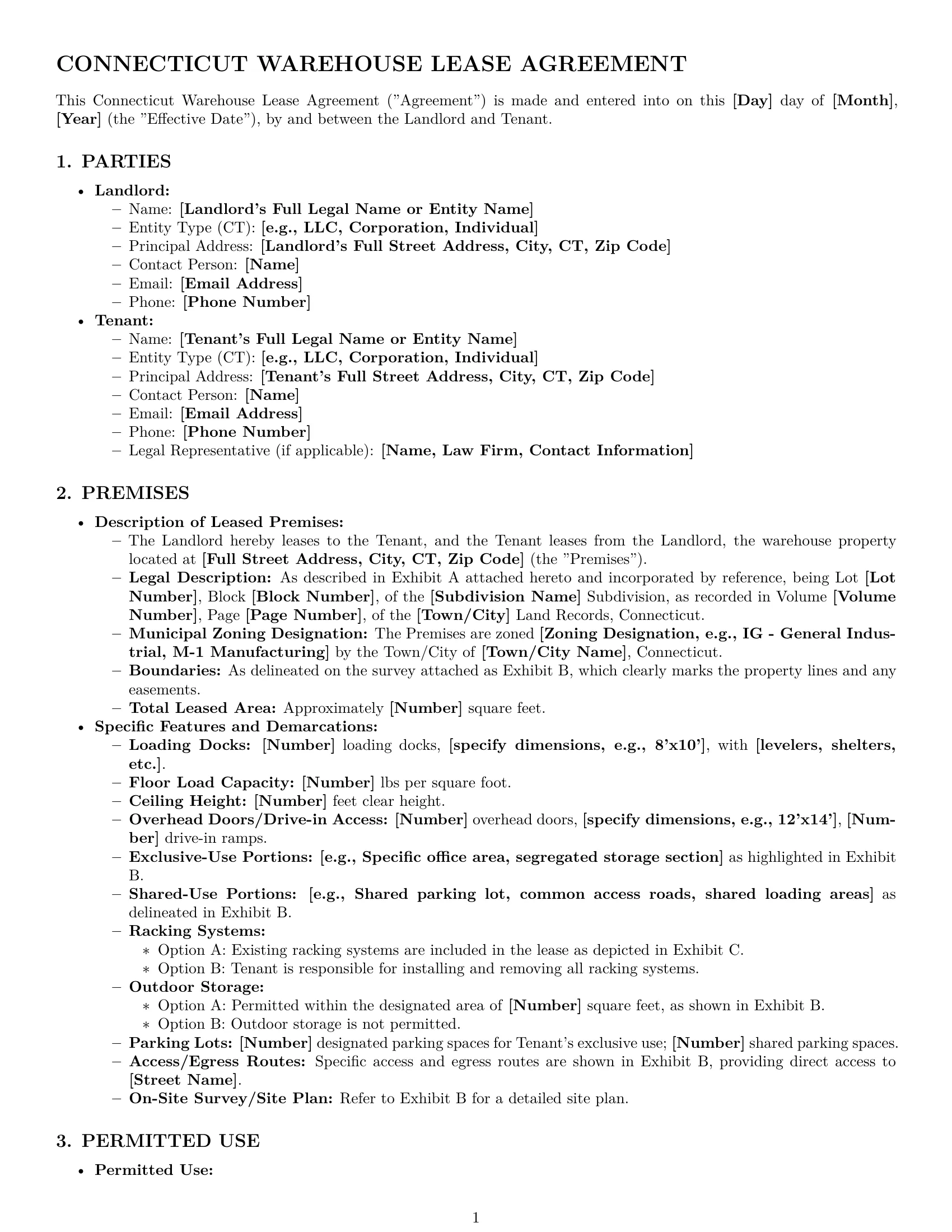 Preview page 1 of Pro Connecticut warehouse lease agreement template