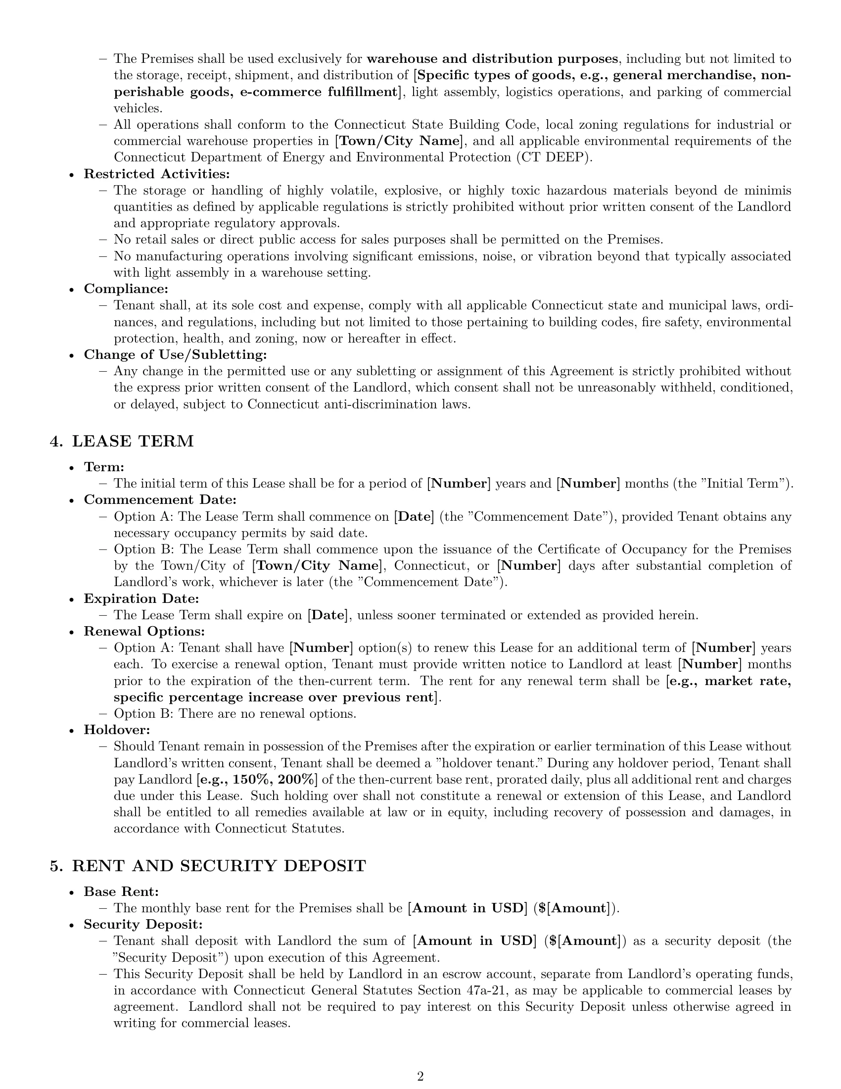 Preview page 2 of Pro Connecticut warehouse lease agreement template