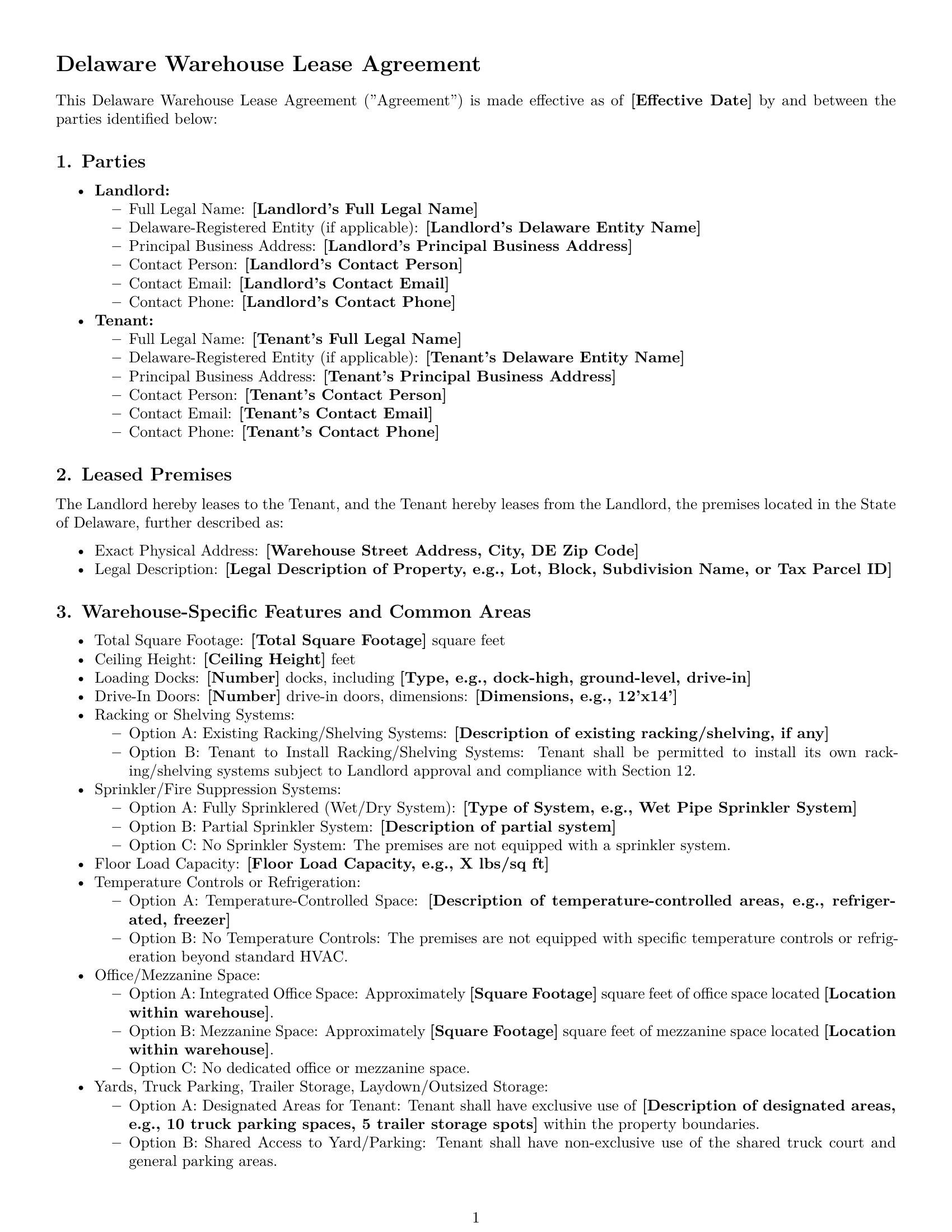 Preview page 1 of Pro Delaware warehouse lease agreement template