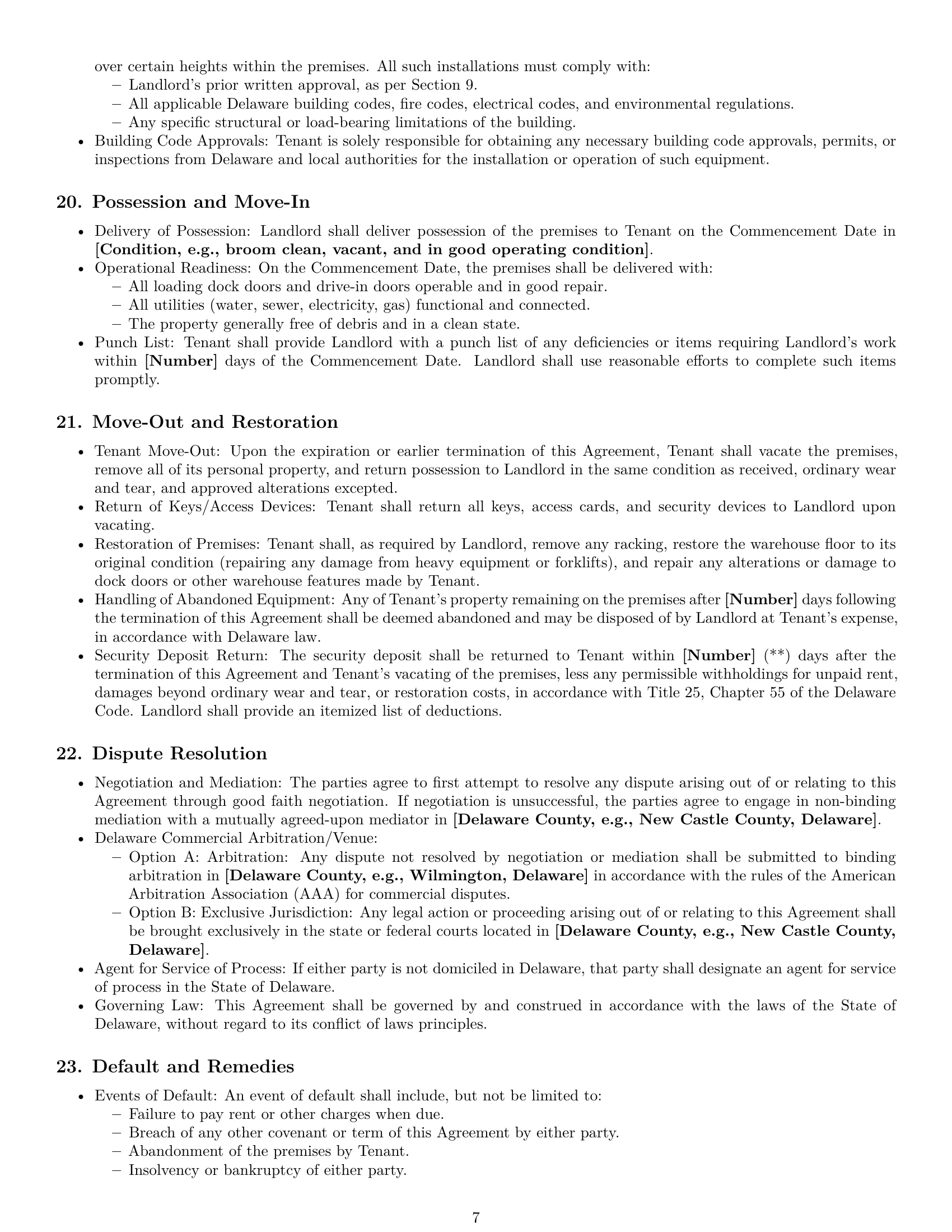 Preview page 7 of Pro Delaware warehouse lease agreement template