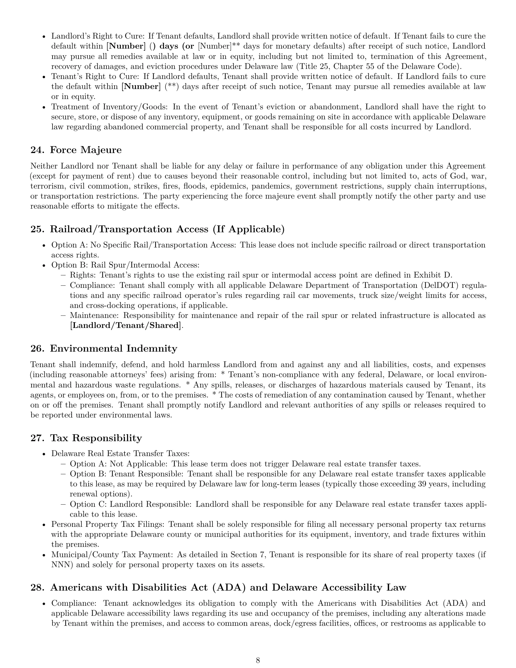 Preview page 8 of Pro Delaware warehouse lease agreement template
