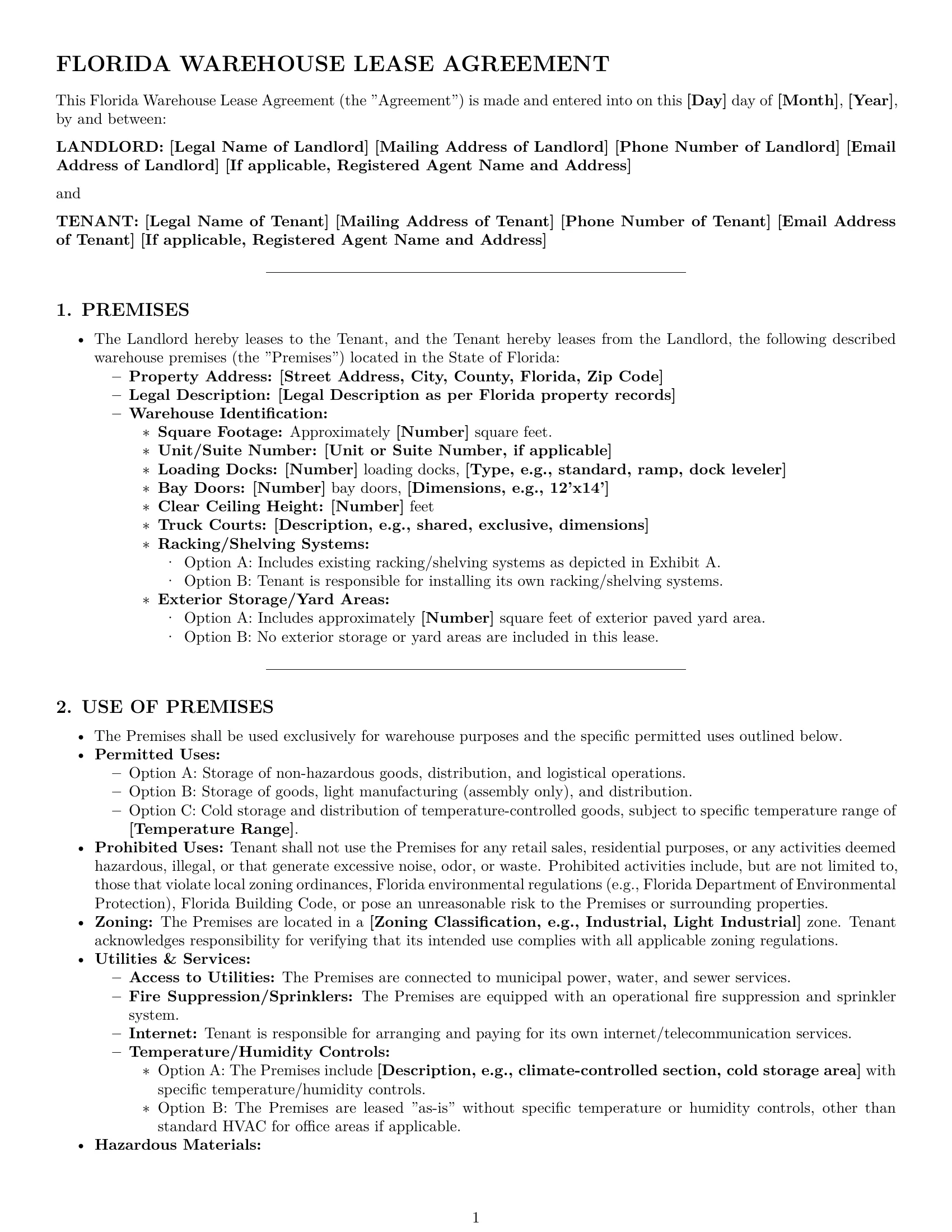 Preview page 1 of Pro Florida warehouse lease agreement template