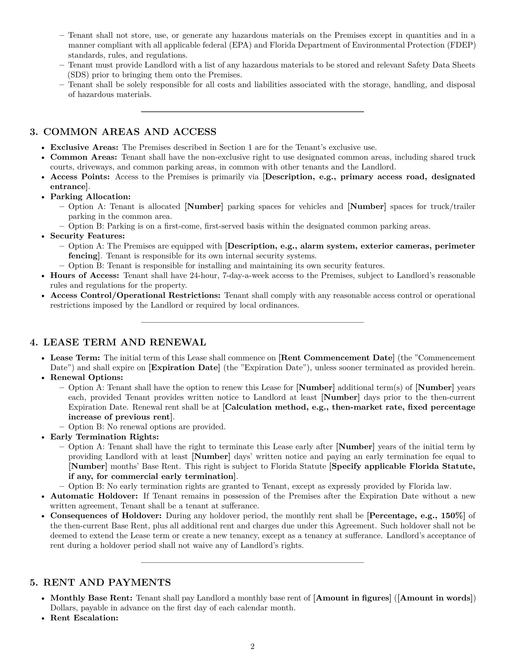 Preview page 2 of Pro Florida warehouse lease agreement template