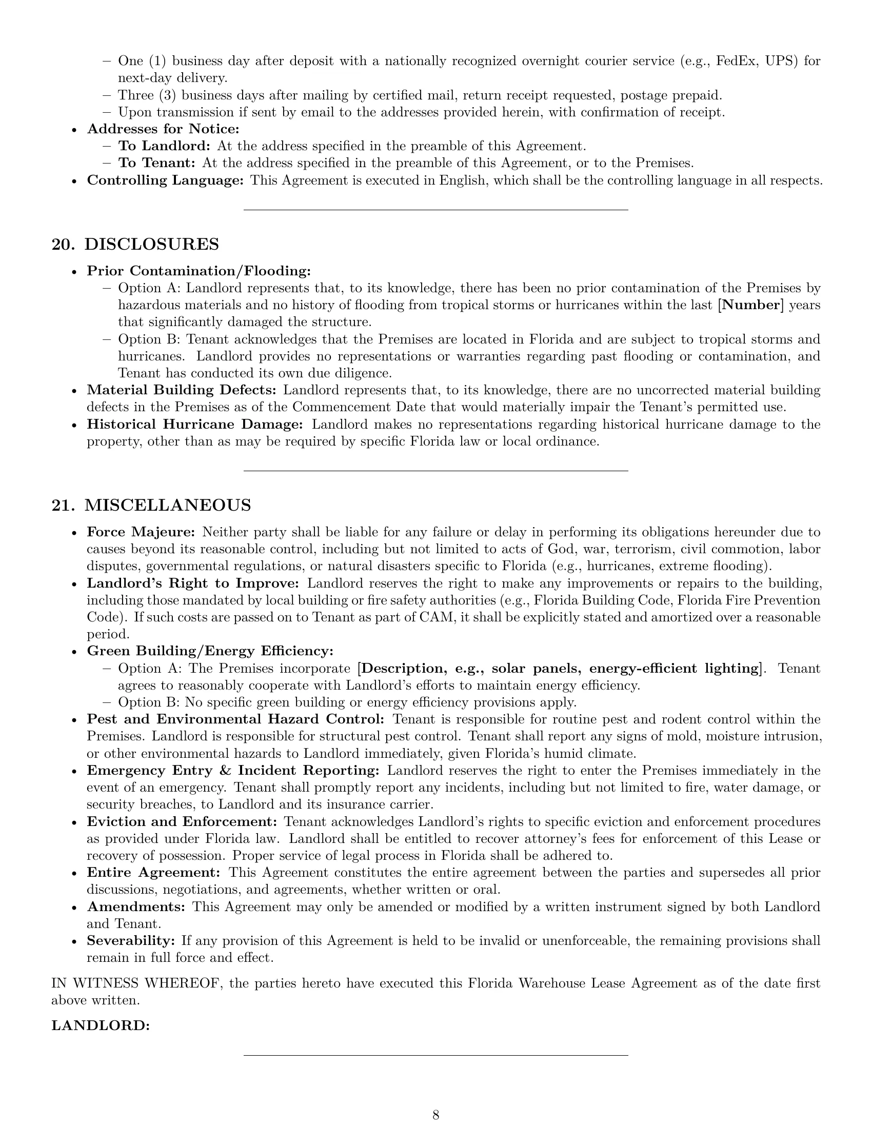 Preview page 8 of Pro Florida warehouse lease agreement template