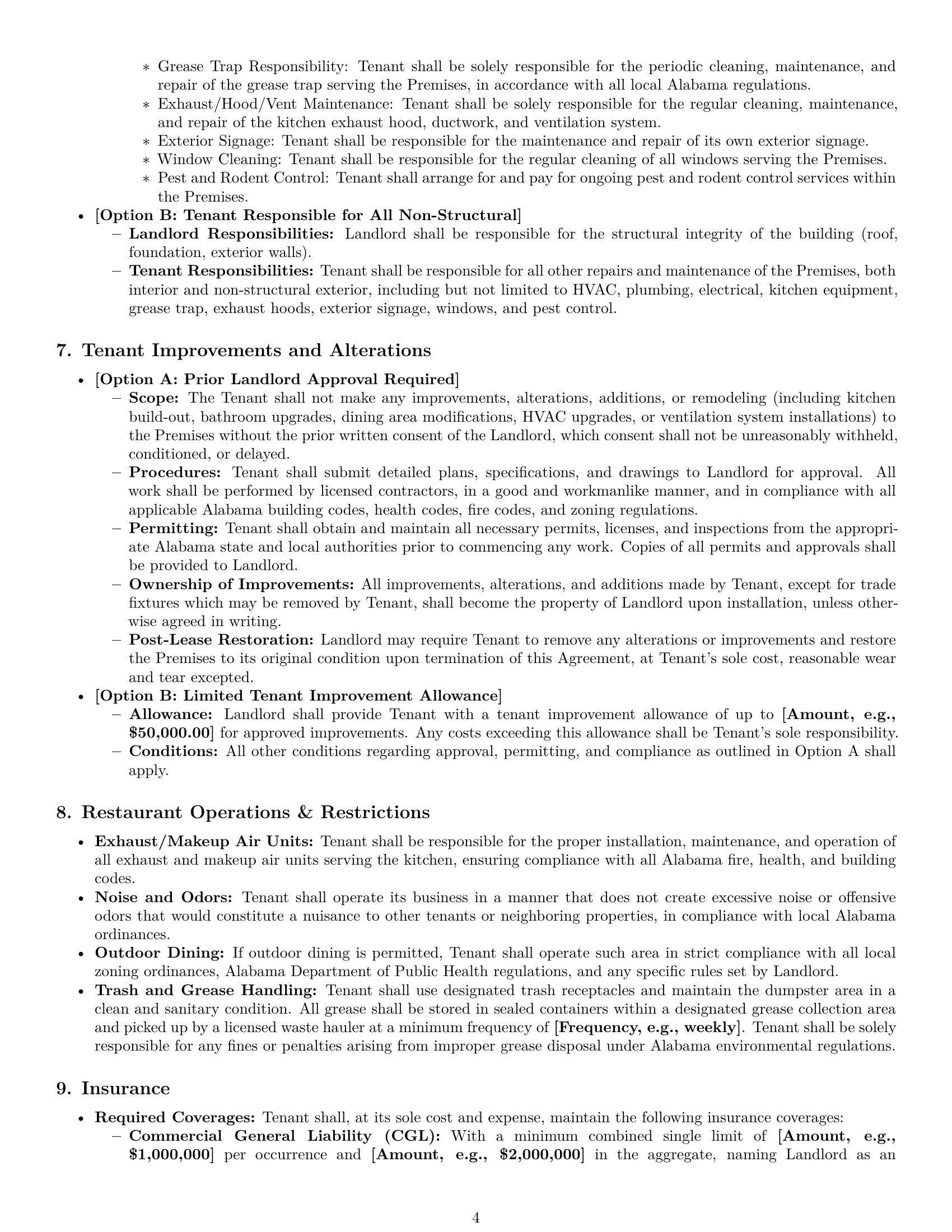 Preview page 4 of Pro Alabama restaurant lease agreement template