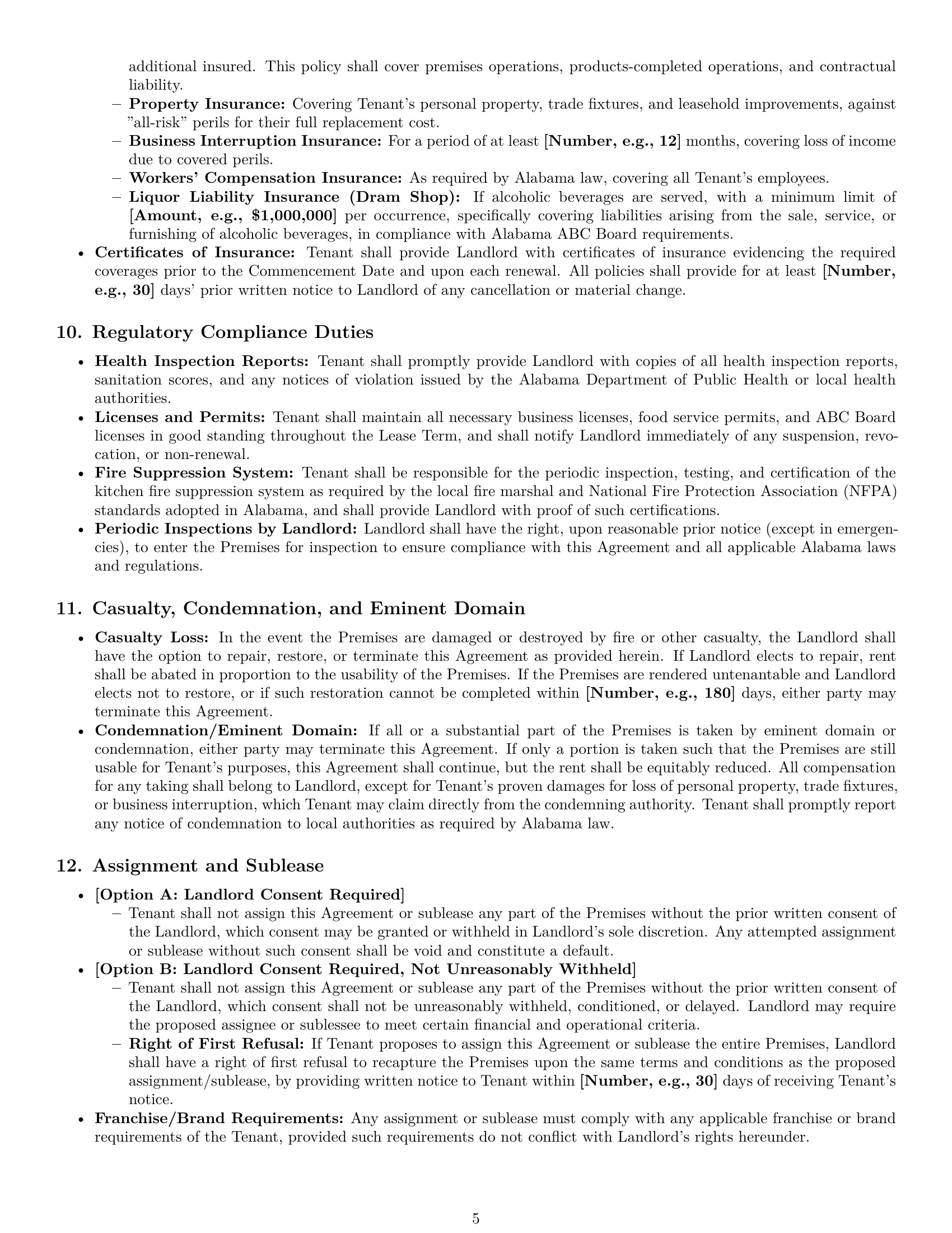 Preview page 5 of Pro Alabama restaurant lease agreement template