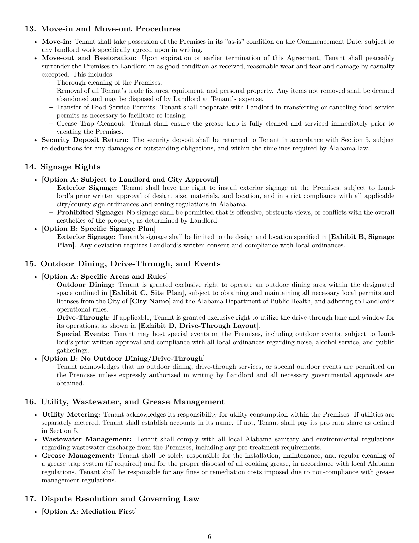 Preview page 6 of Pro Alabama restaurant lease agreement template