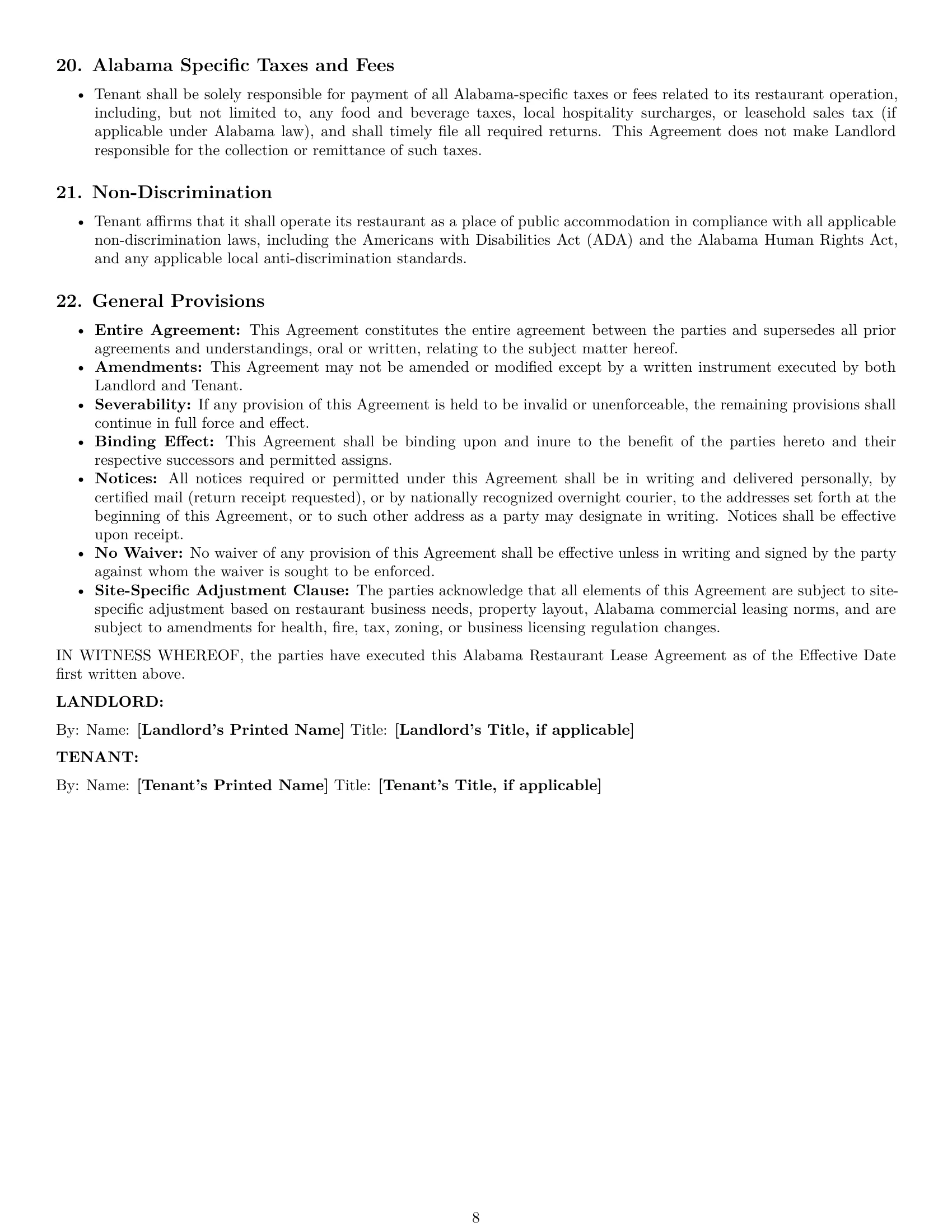 Preview page 8 of Pro Alabama restaurant lease agreement template