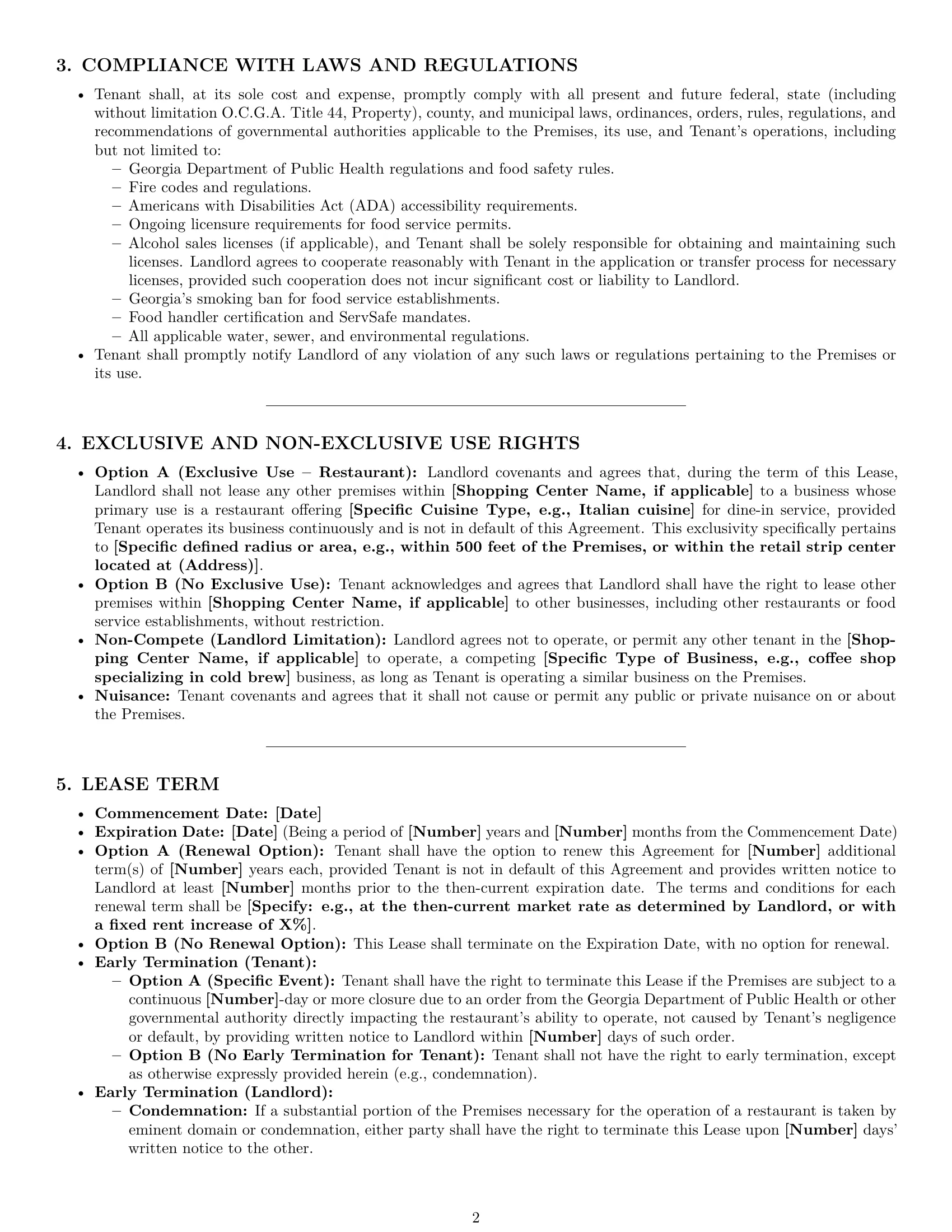 Preview page 2 of Pro Georgia restaurant lease agreement template