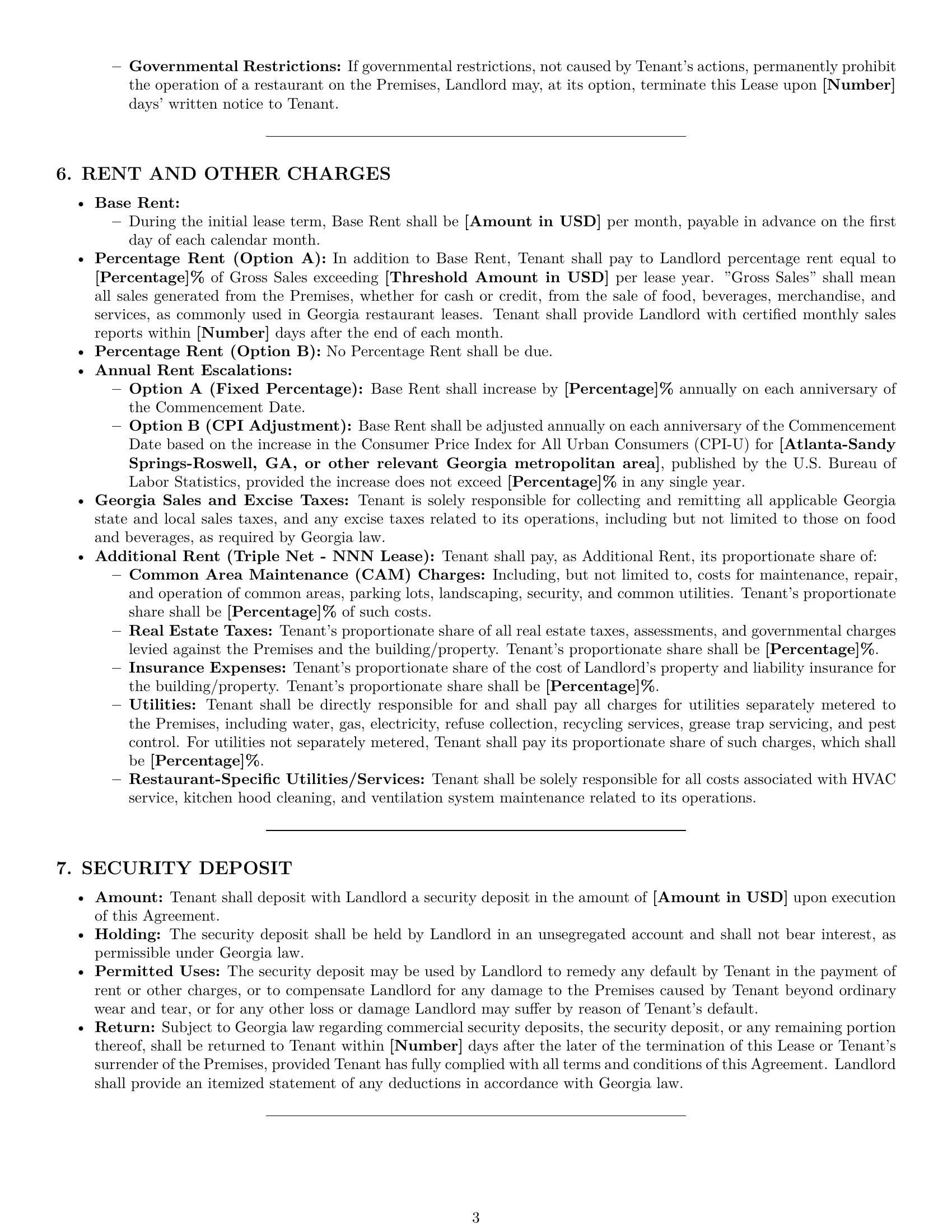 Preview page 3 of Pro Georgia restaurant lease agreement template
