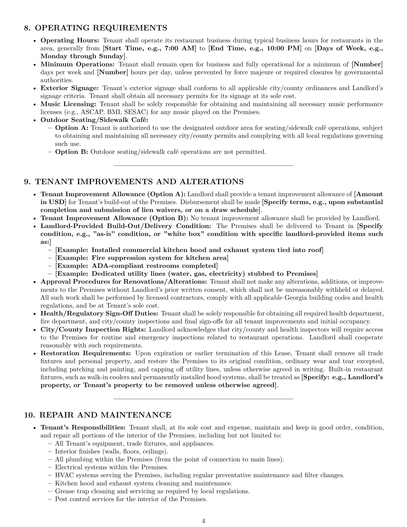 Preview page 4 of Pro Georgia restaurant lease agreement template