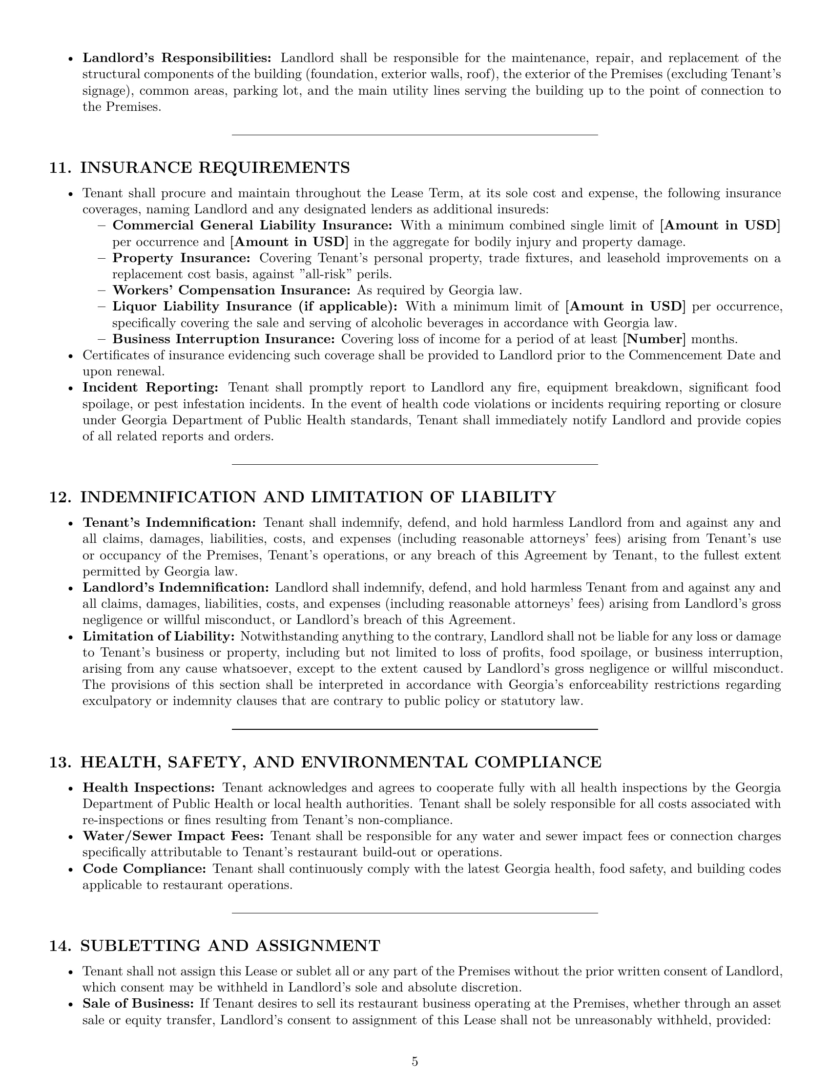 Preview page 5 of Pro Georgia restaurant lease agreement template