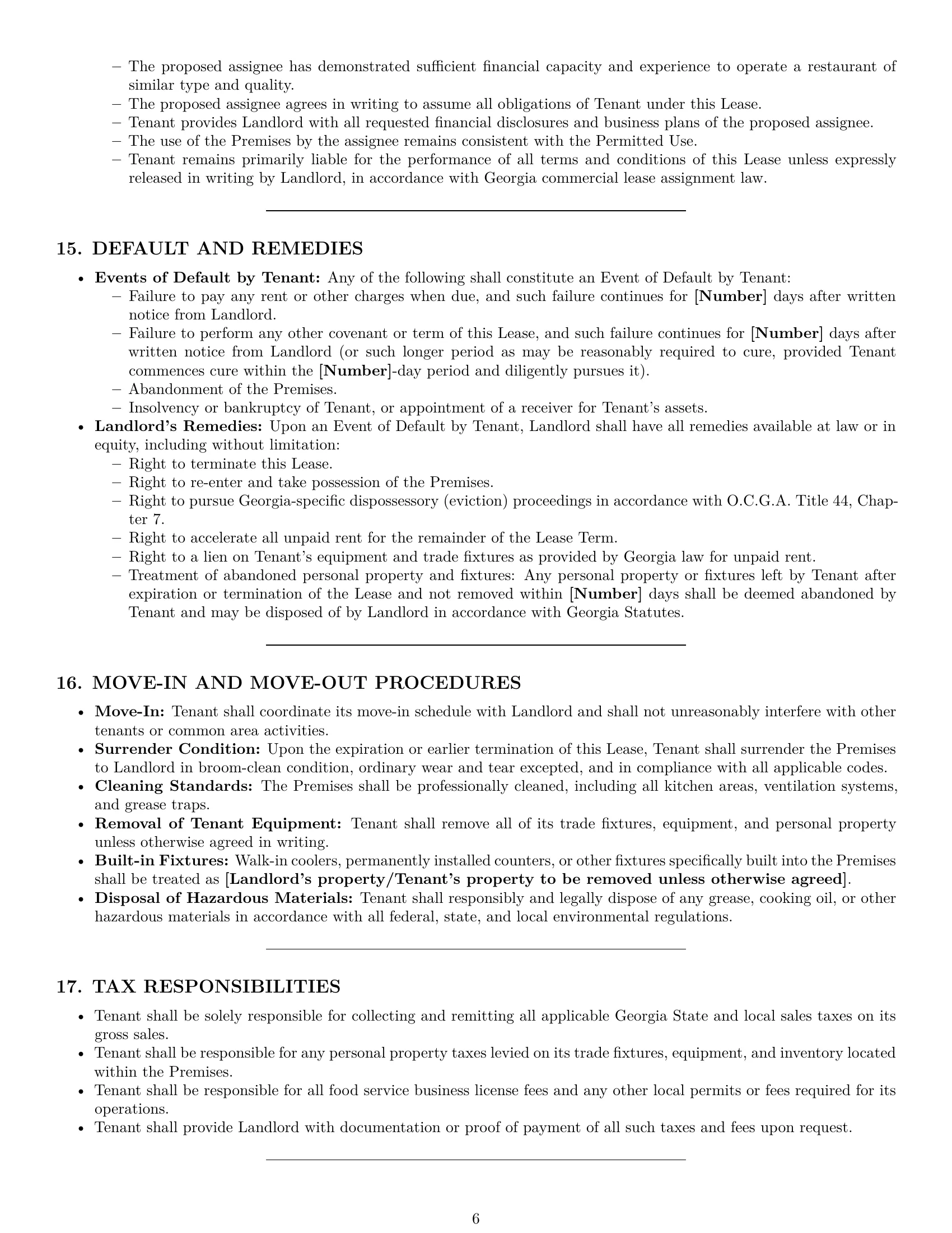 Preview page 6 of Pro Georgia restaurant lease agreement template