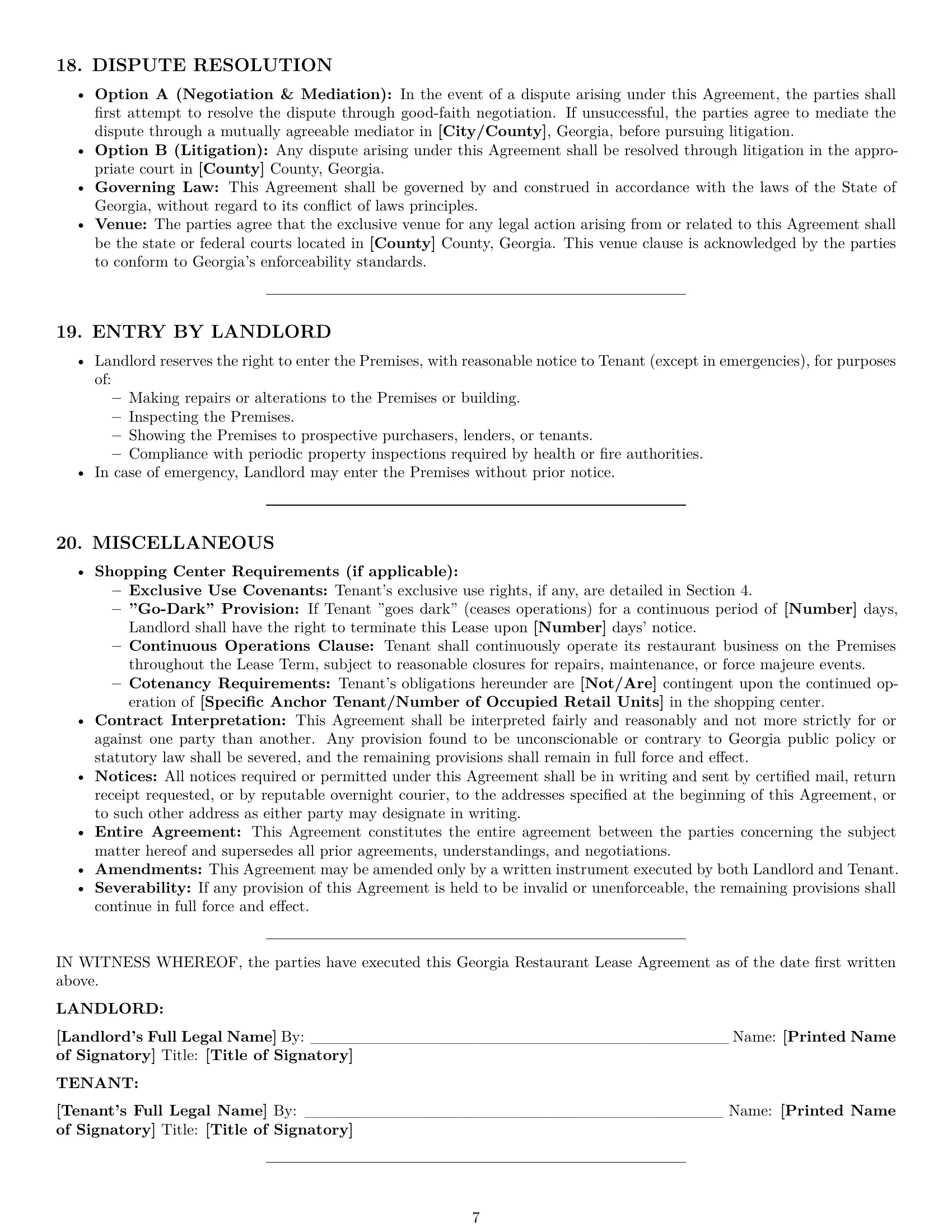 Preview page 7 of Pro Georgia restaurant lease agreement template