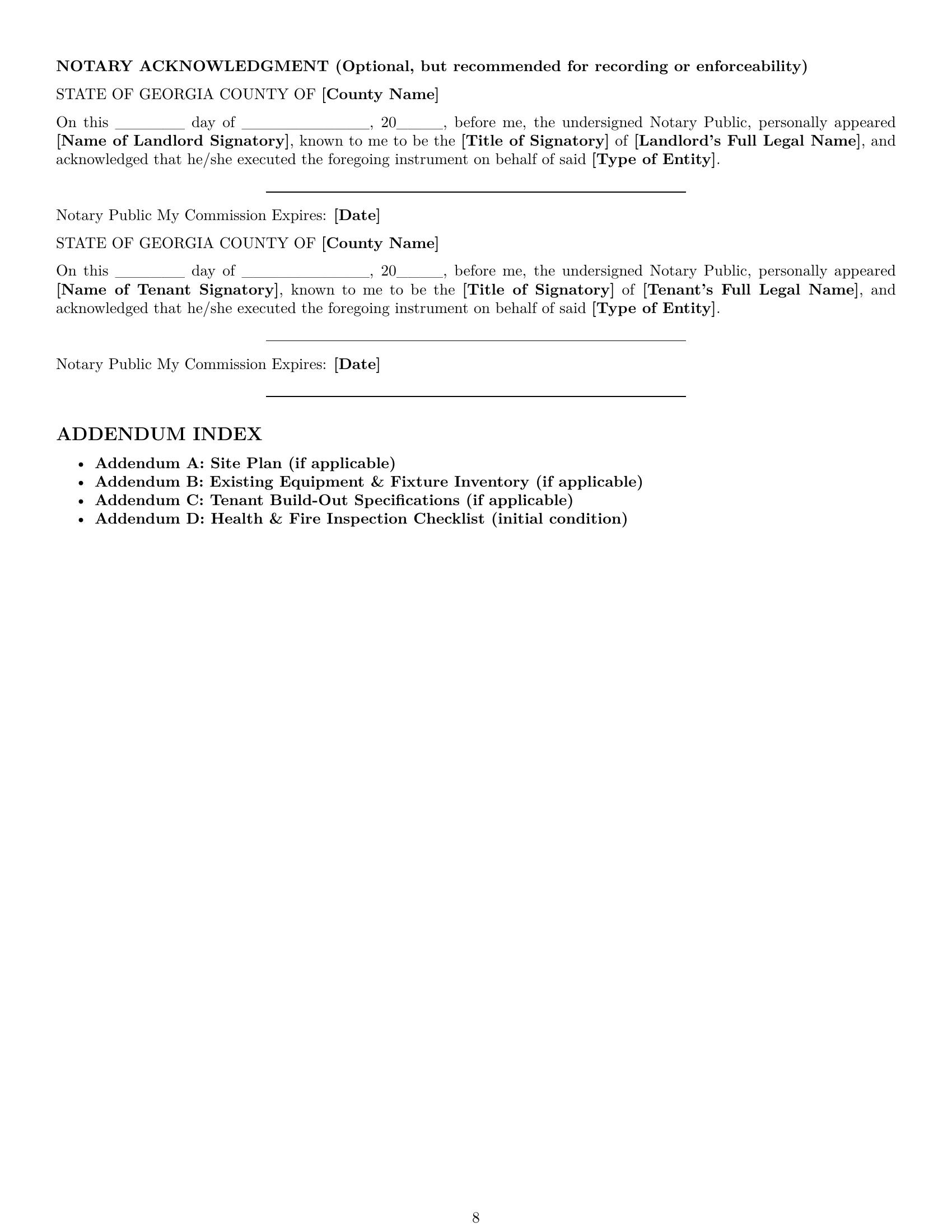 Preview page 8 of Pro Georgia restaurant lease agreement template