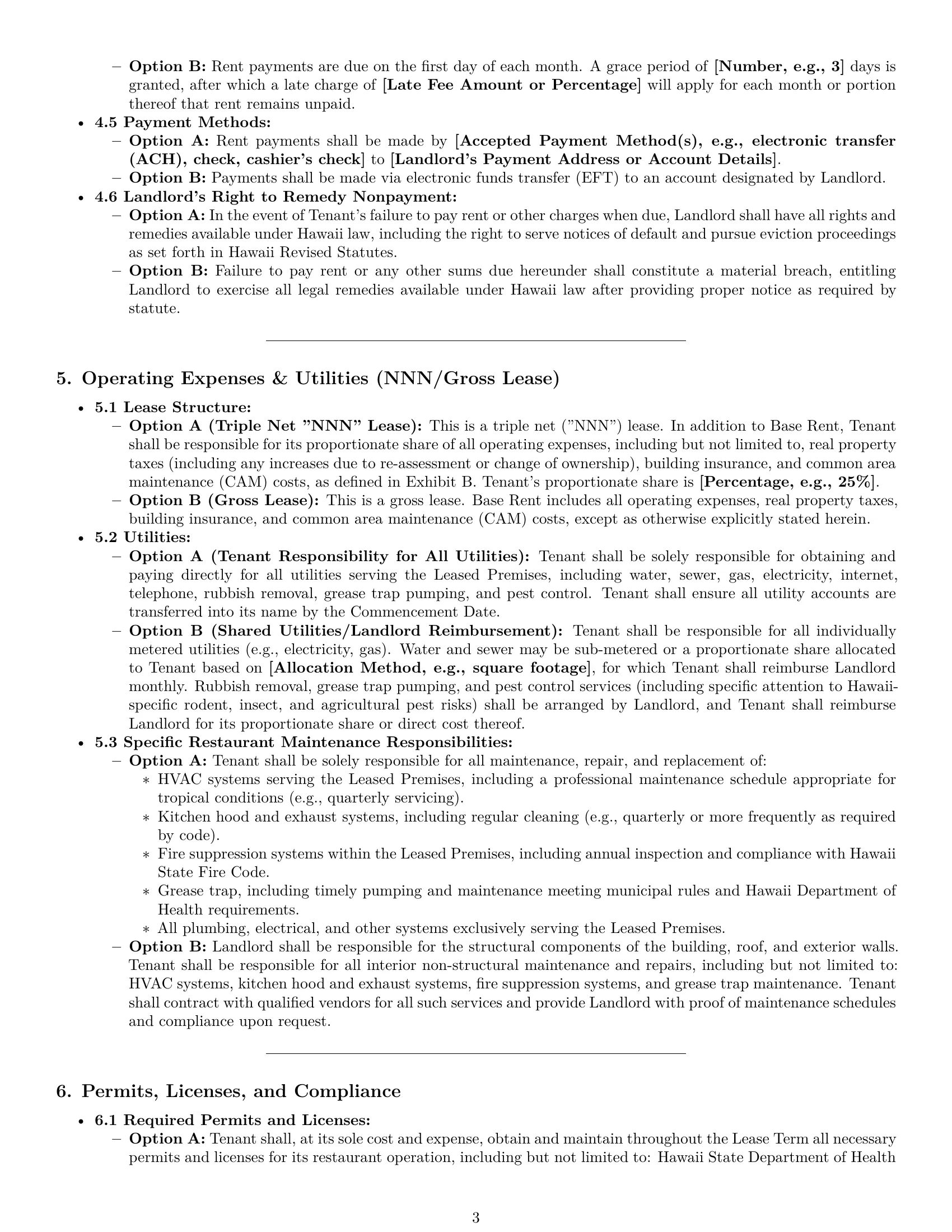 Preview page 3 of Pro Hawaii restaurant lease agreement template