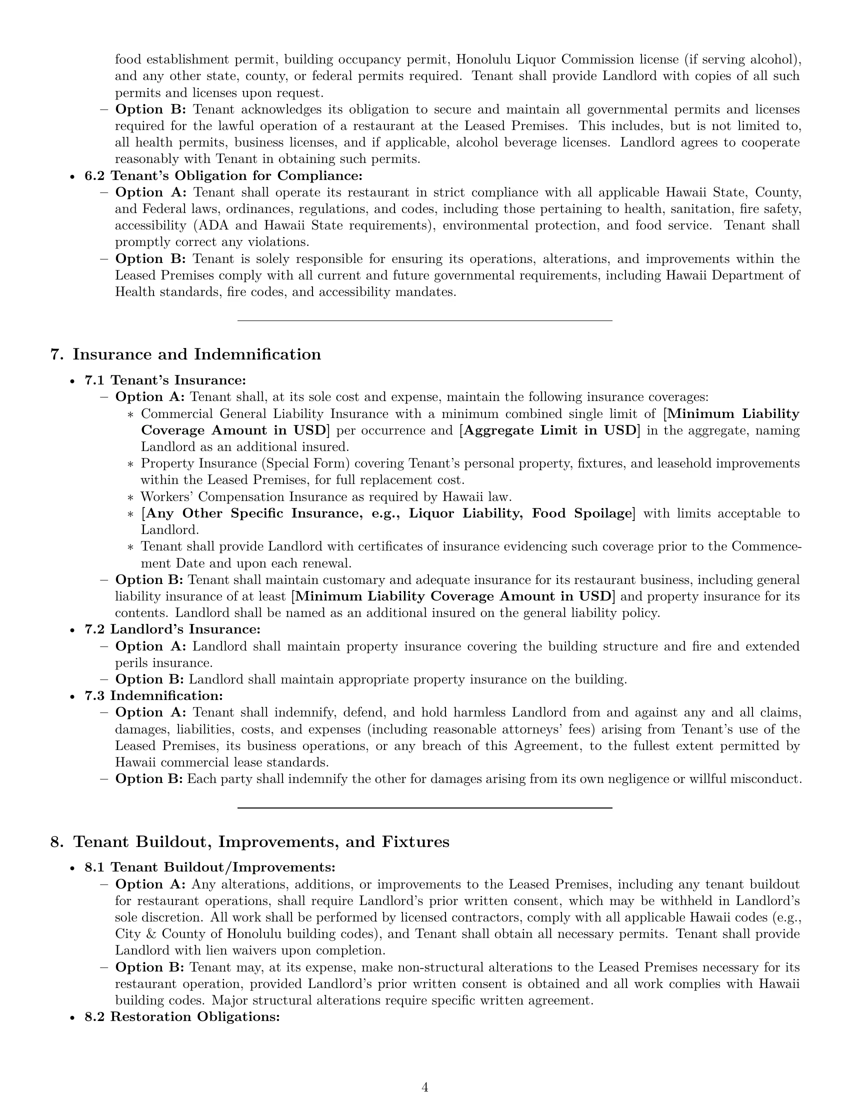 Preview page 4 of Pro Hawaii restaurant lease agreement template