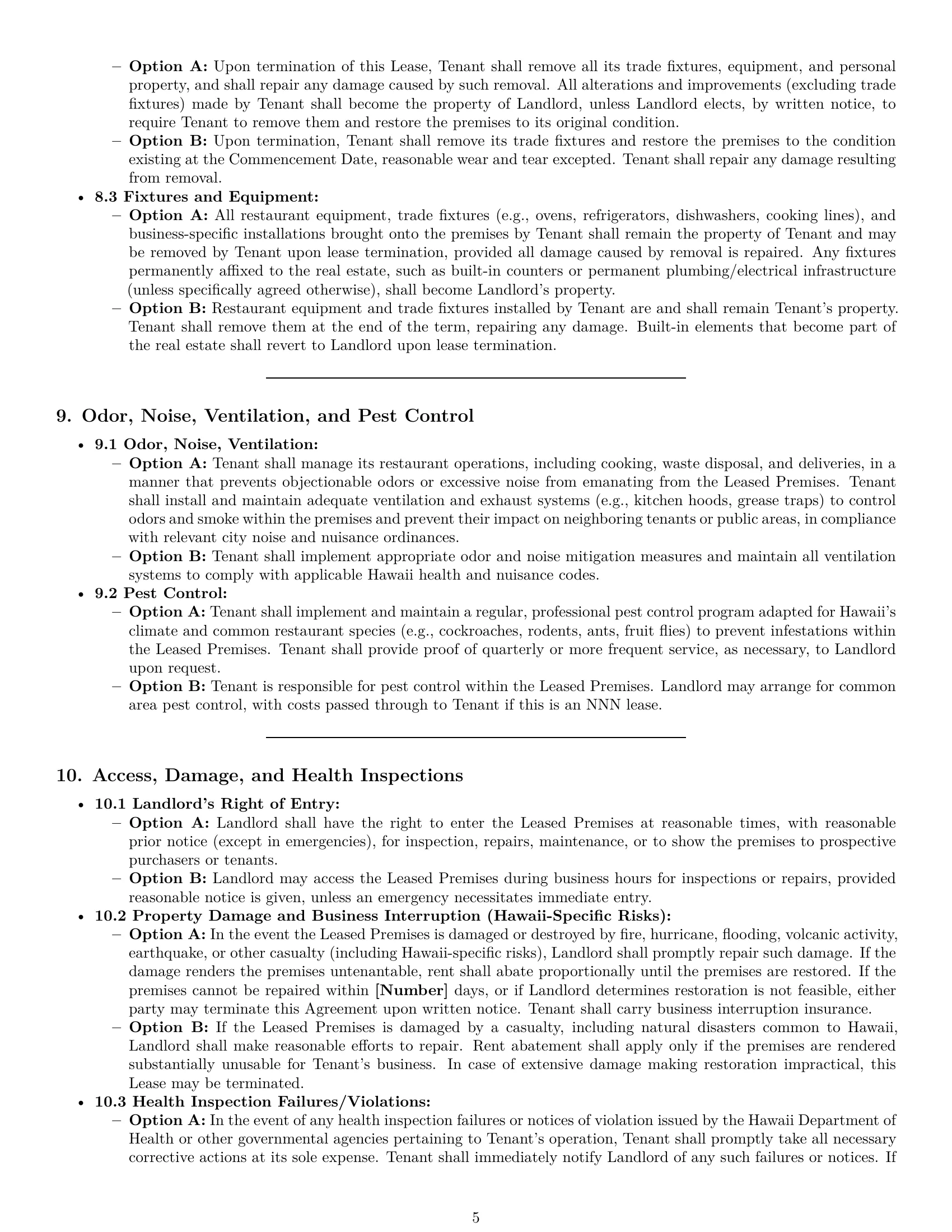 Preview page 5 of Pro Hawaii restaurant lease agreement template
