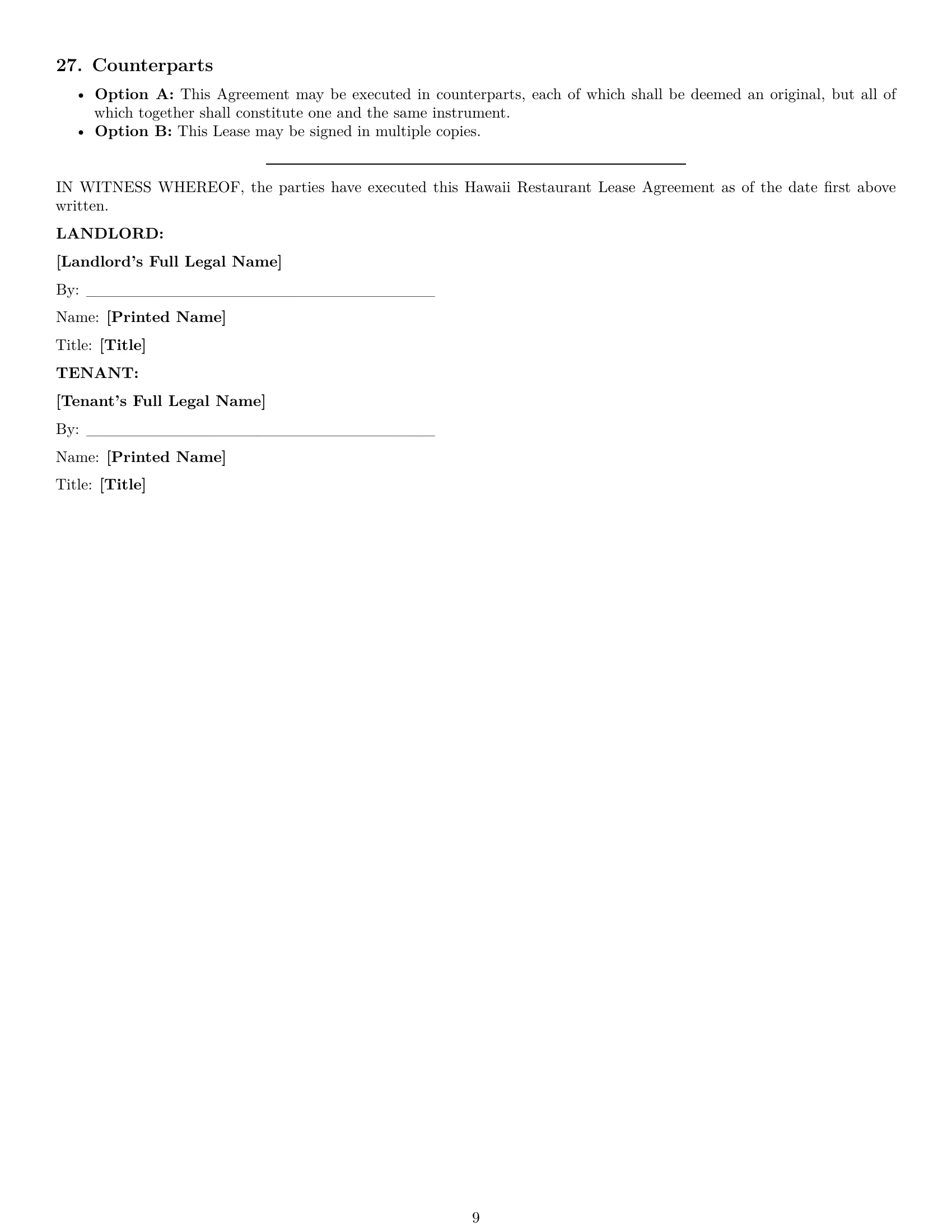 Preview page 9 of Pro Hawaii restaurant lease agreement template