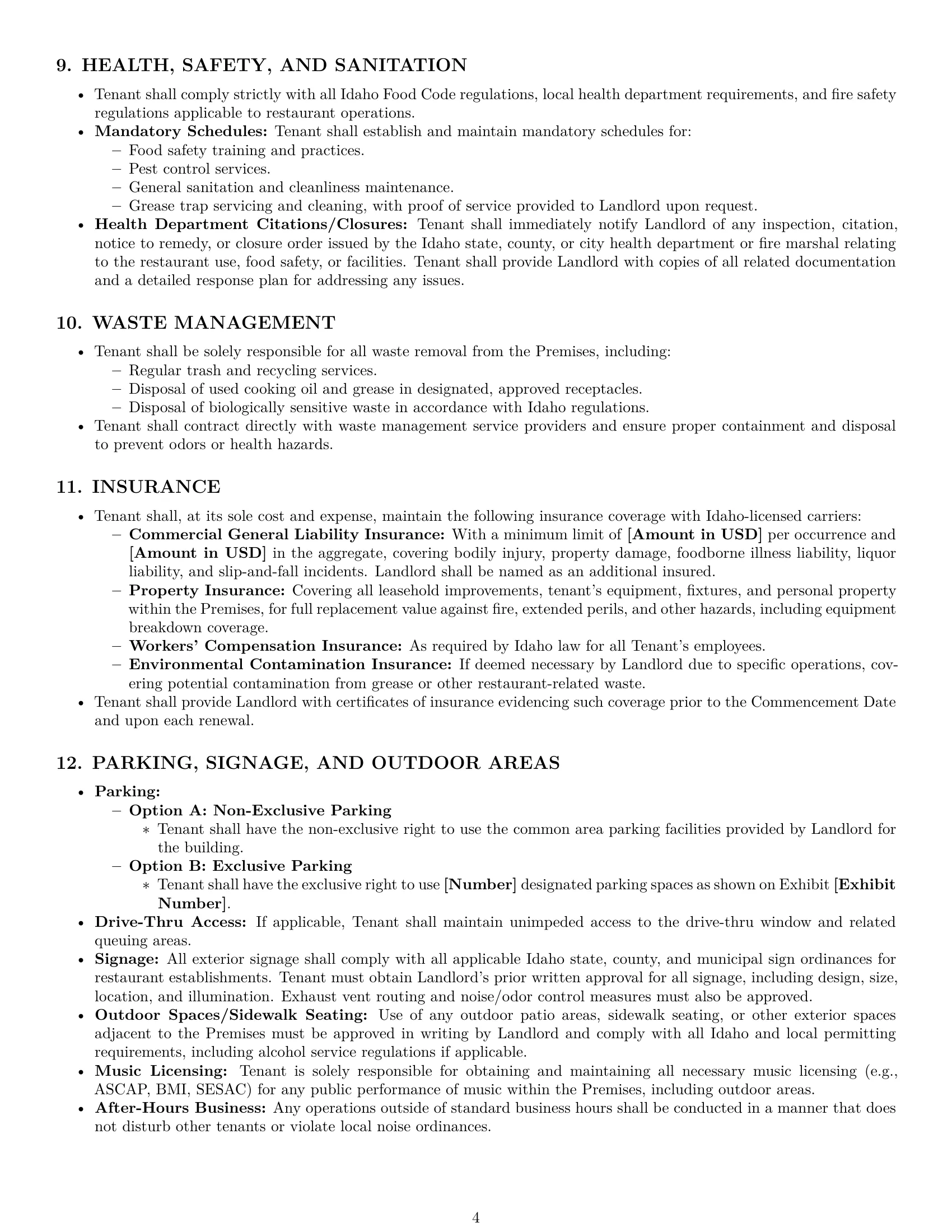 Preview page 4 of Pro Idaho restaurant lease agreement template