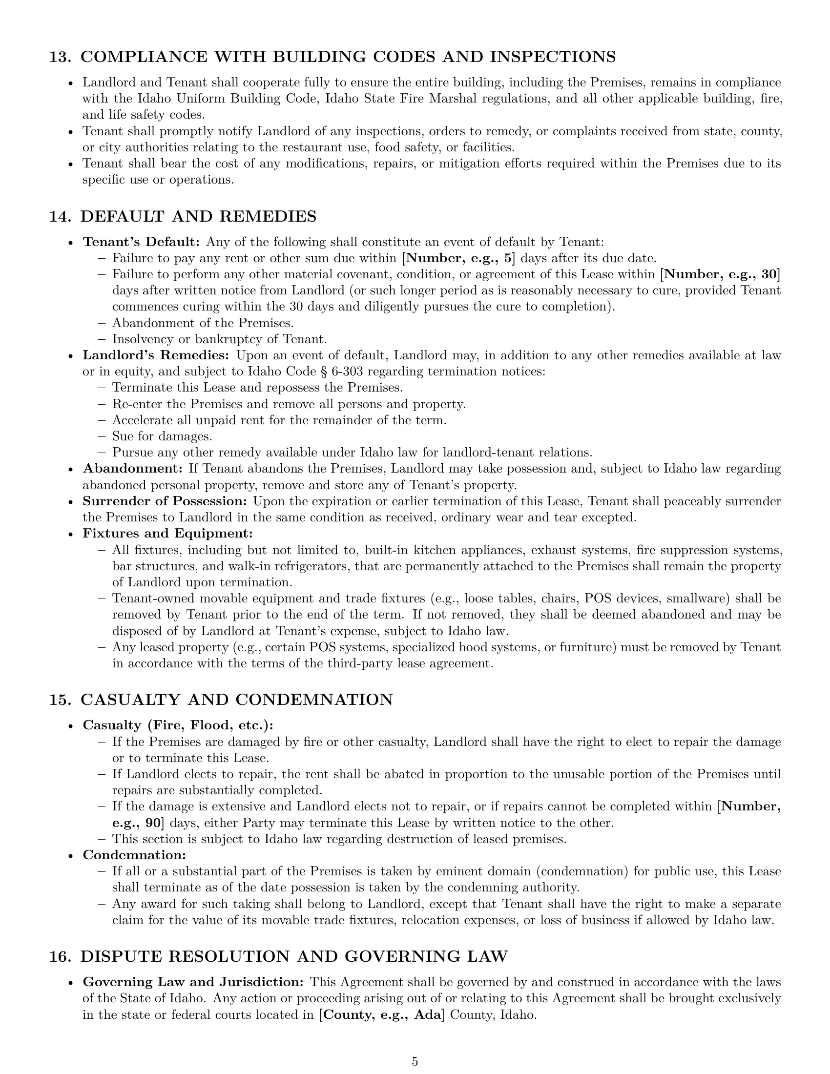 Preview page 5 of Pro Idaho restaurant lease agreement template