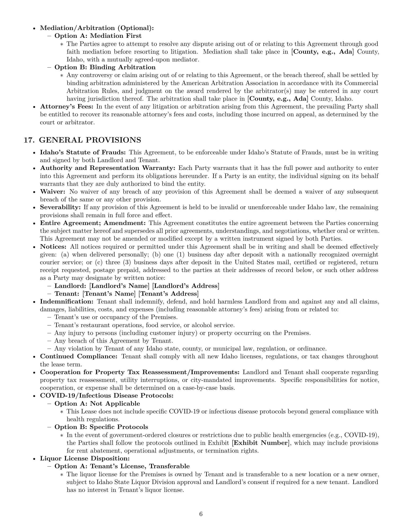 Preview page 6 of Pro Idaho restaurant lease agreement template
