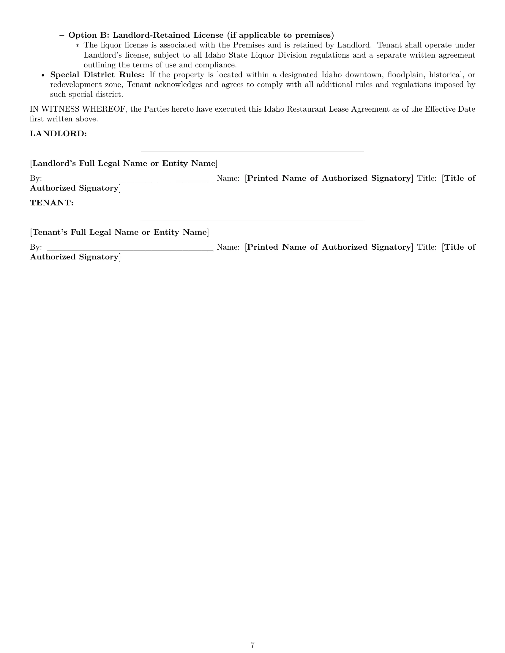 Preview page 7 of Pro Idaho restaurant lease agreement template