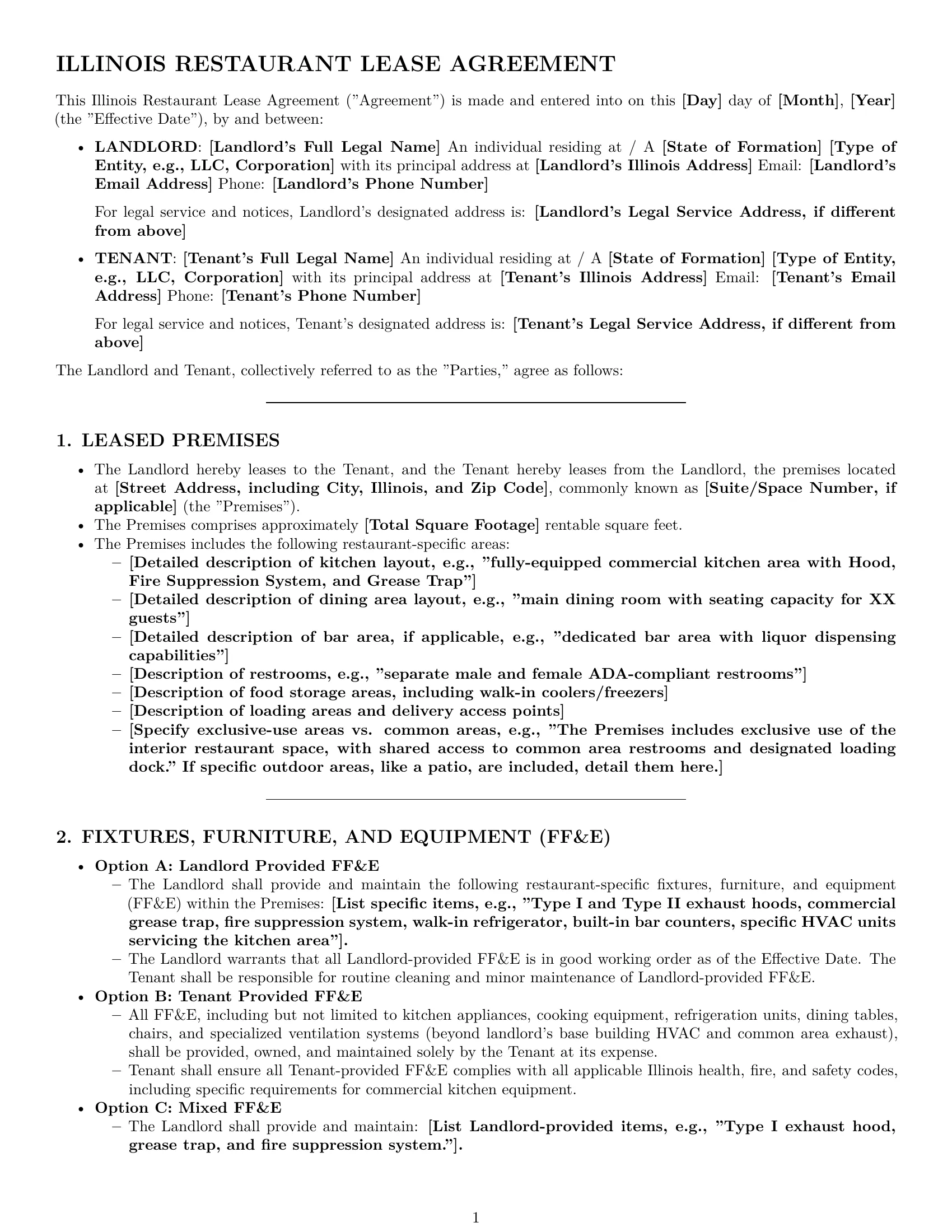 Preview page 1 of Pro Illinois restaurant lease agreement template