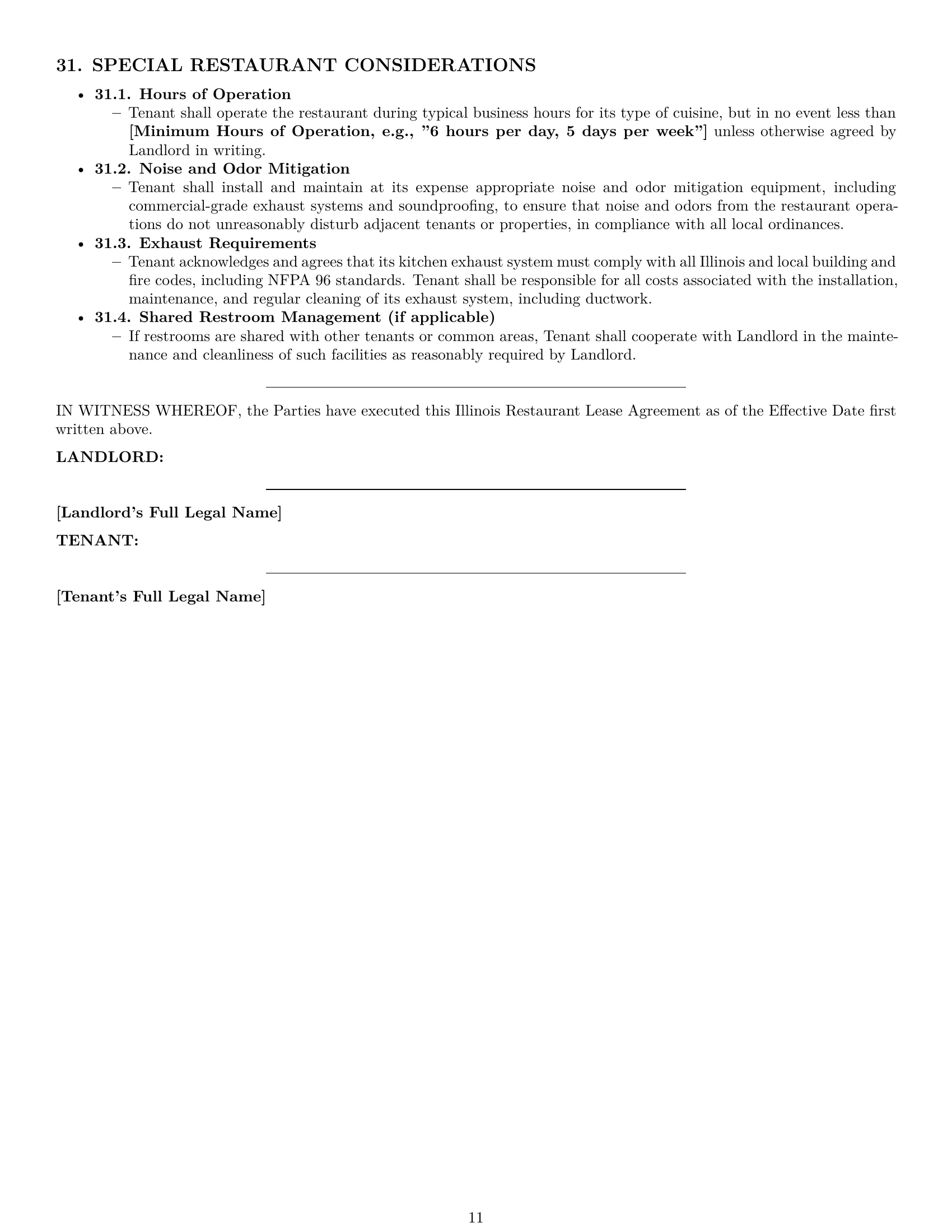 Preview page 11 of Pro Illinois restaurant lease agreement template