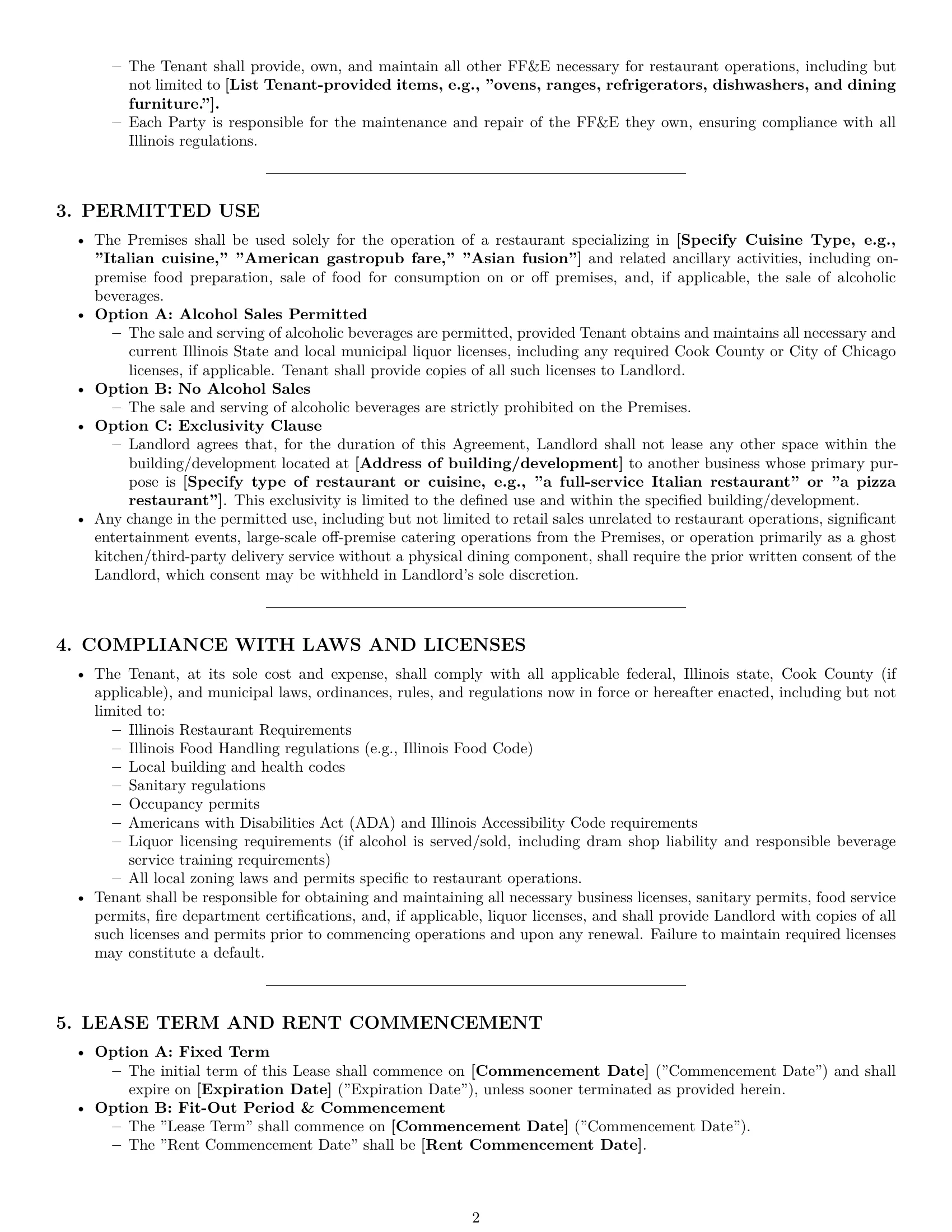 Preview page 2 of Pro Illinois restaurant lease agreement template