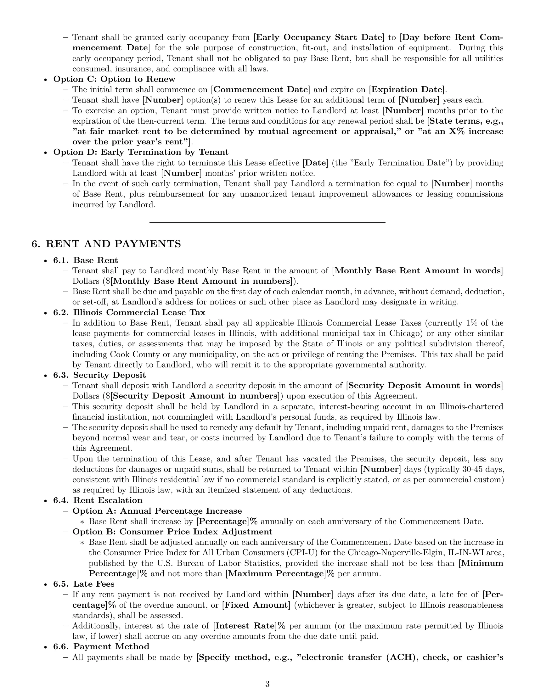 Preview page 3 of Pro Illinois restaurant lease agreement template