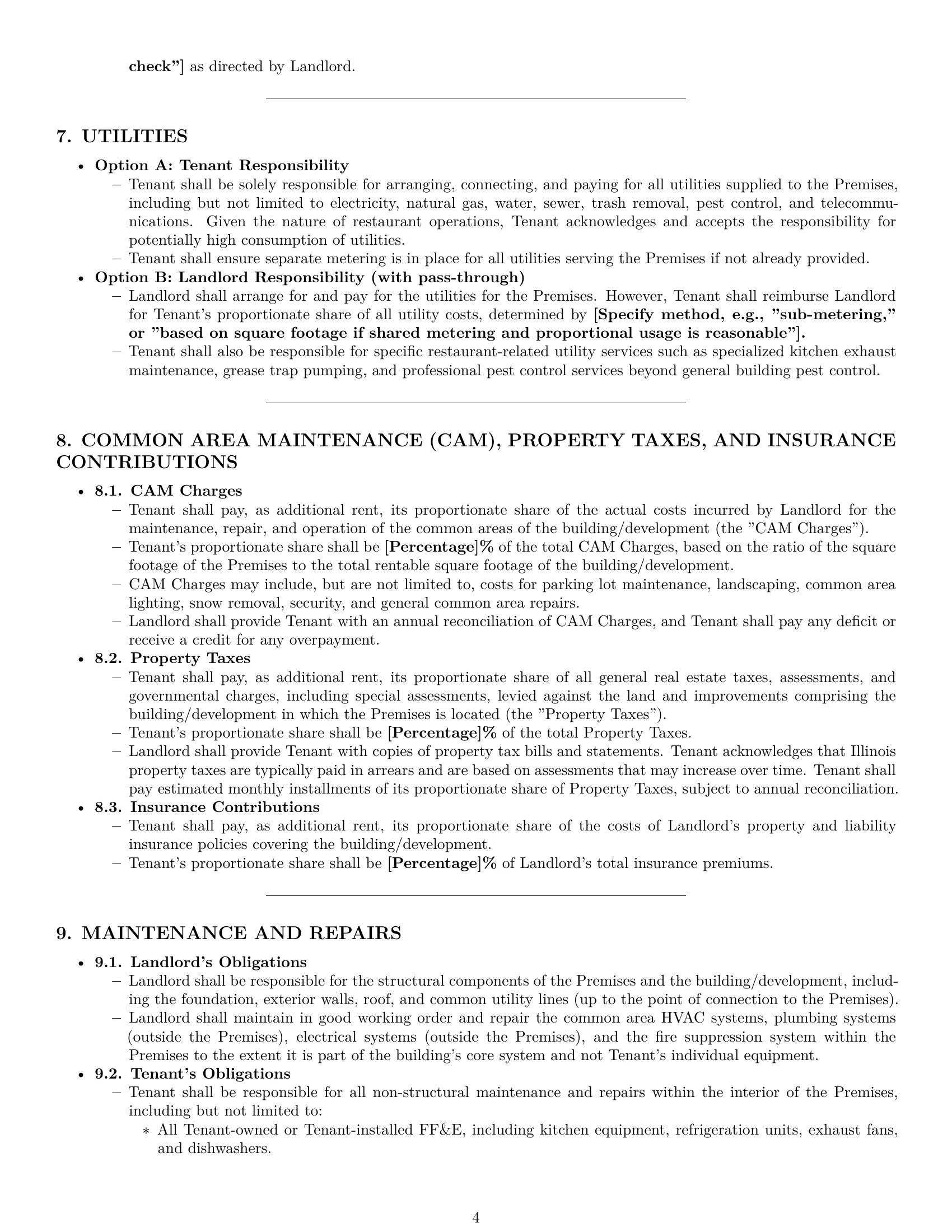 Preview page 4 of Pro Illinois restaurant lease agreement template