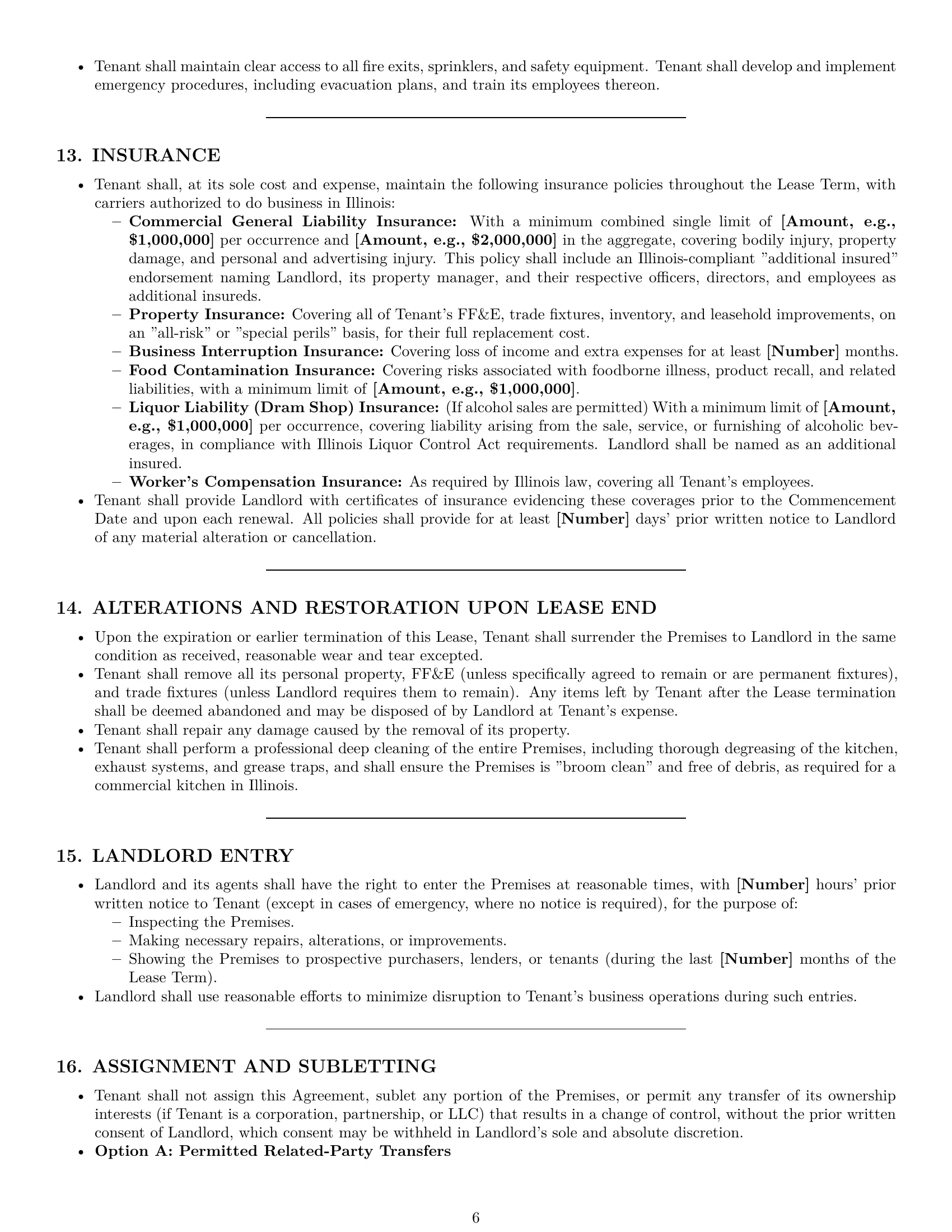 Preview page 6 of Pro Illinois restaurant lease agreement template