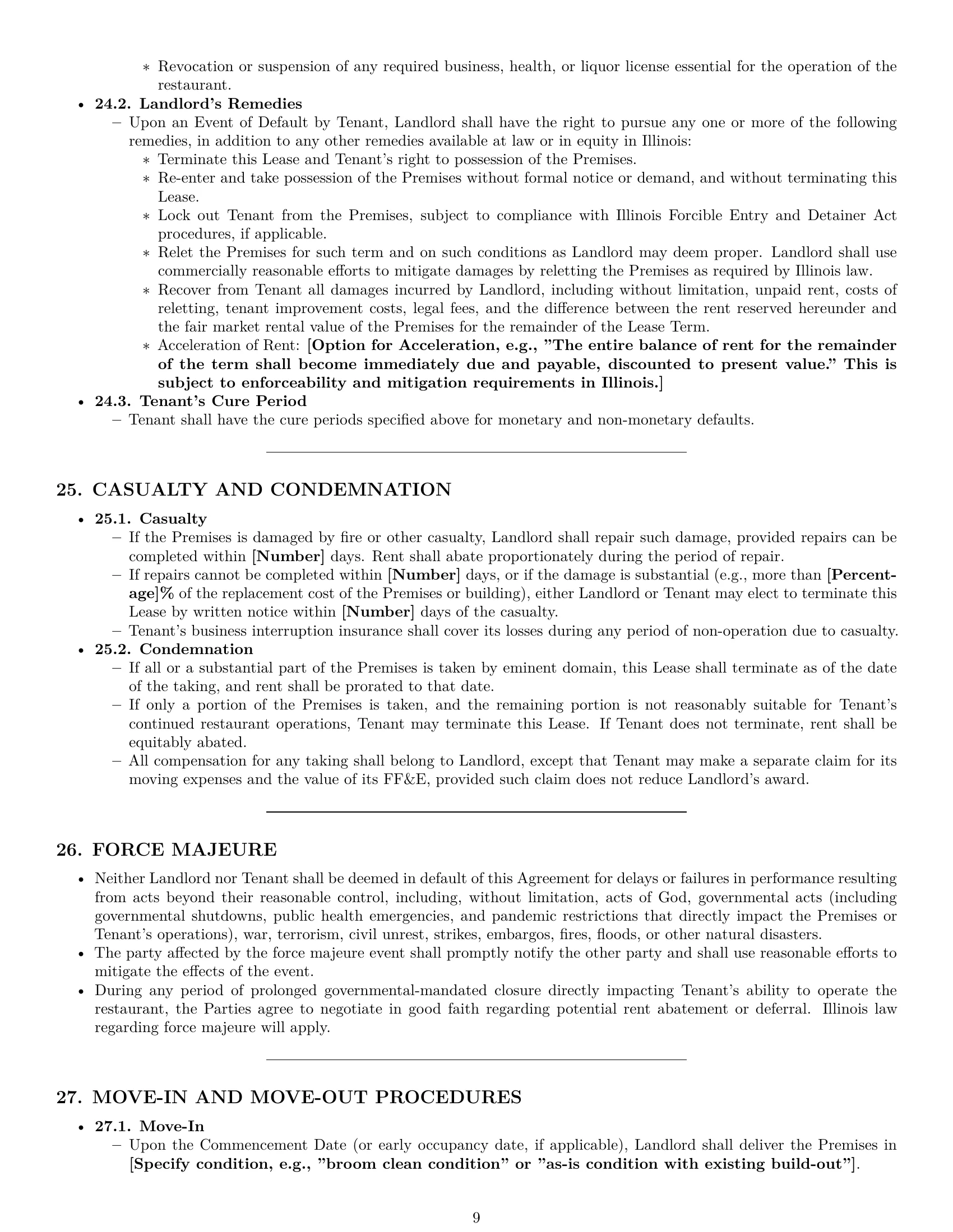 Preview page 9 of Pro Illinois restaurant lease agreement template