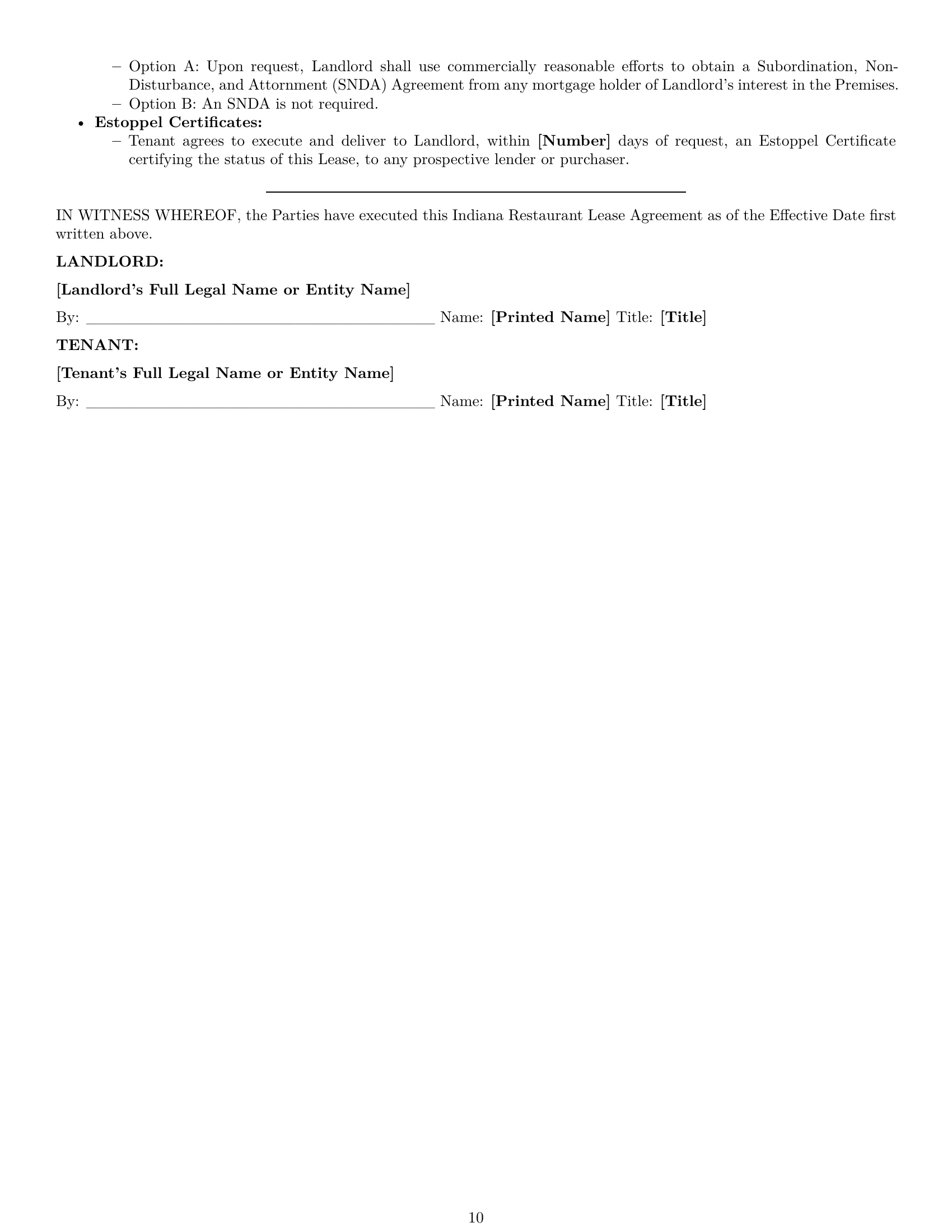 Preview page 10 of Pro Indiana restaurant lease agreement template