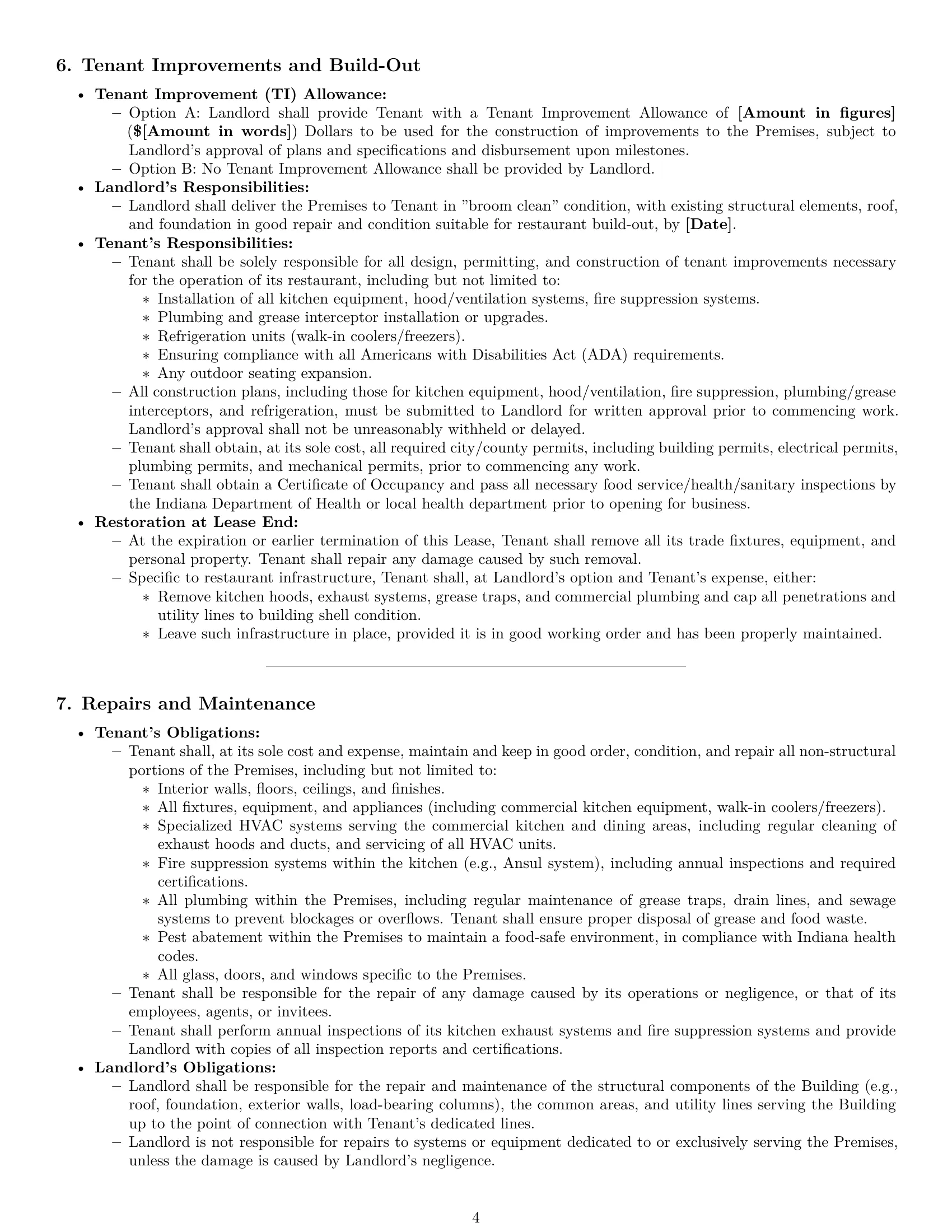 Preview page 4 of Pro Indiana restaurant lease agreement template