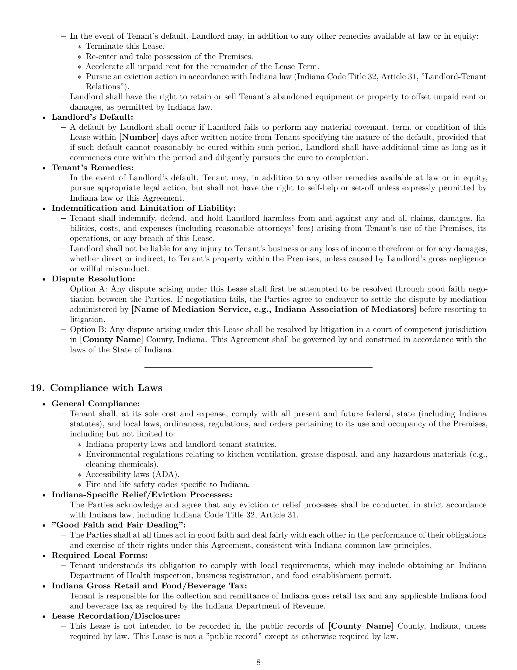 Preview page 8 of Pro Indiana restaurant lease agreement template