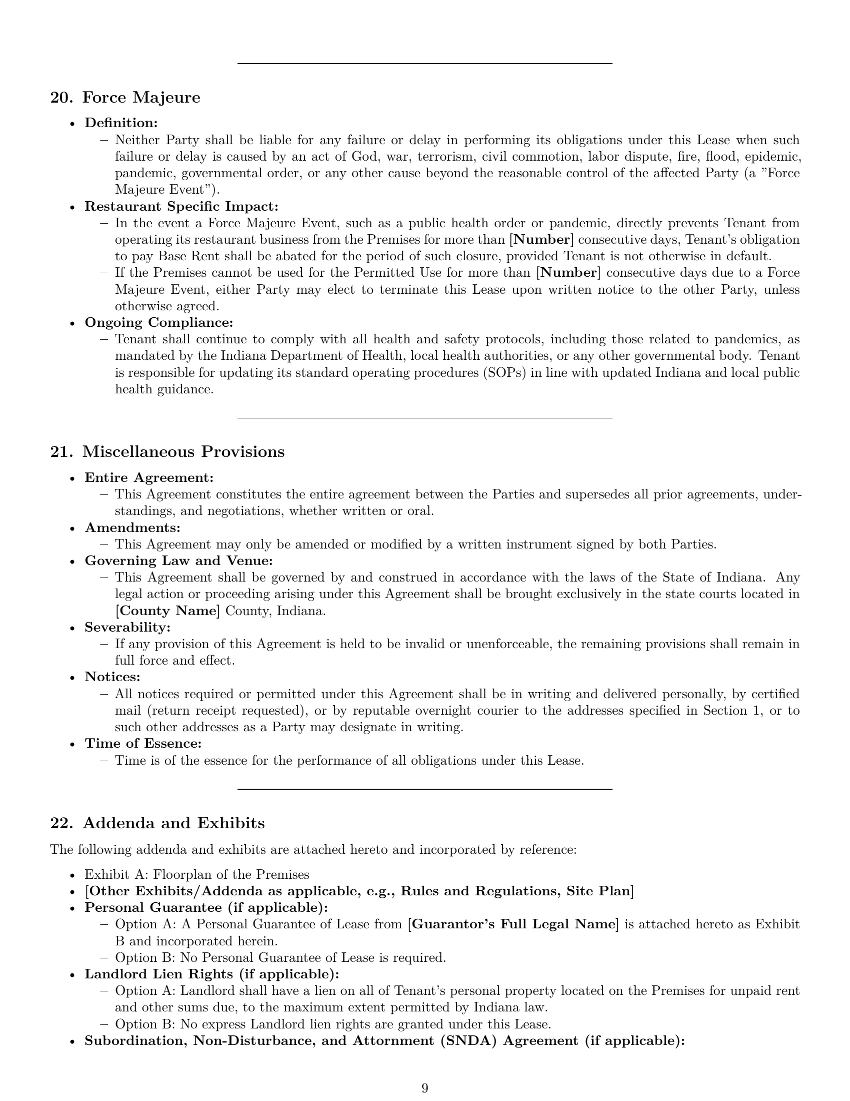 Preview page 9 of Pro Indiana restaurant lease agreement template