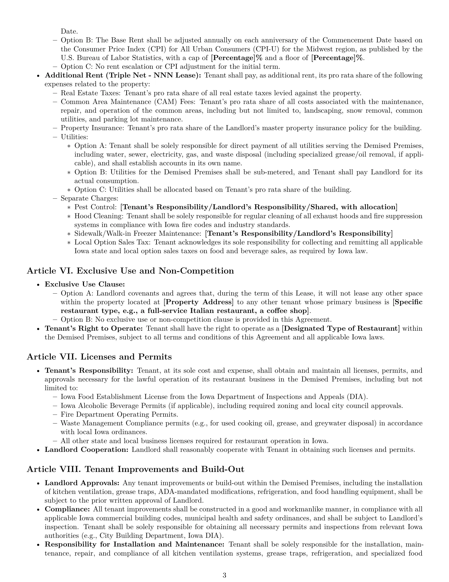 Preview page 3 of Pro Iowa restaurant lease agreement template