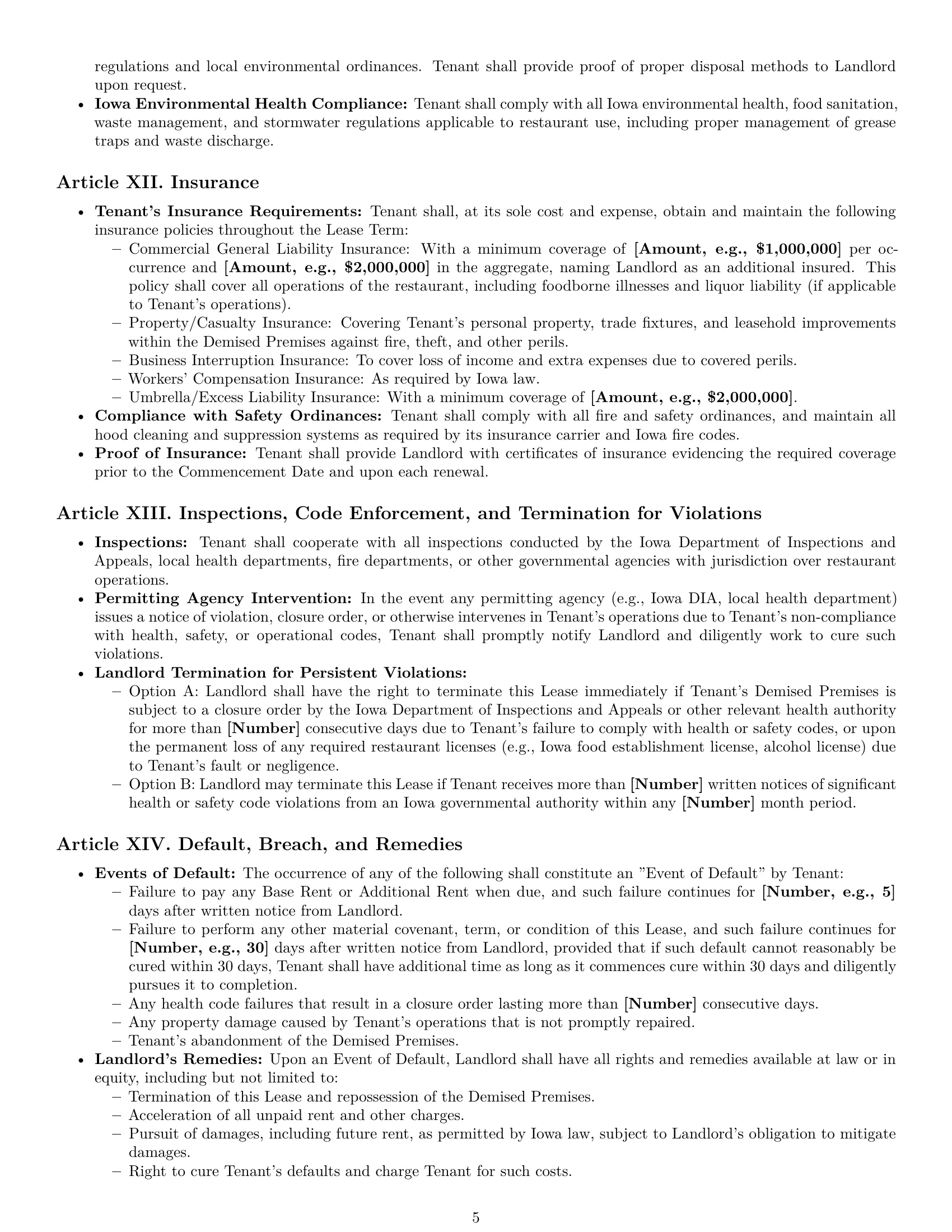 Preview page 5 of Pro Iowa restaurant lease agreement template