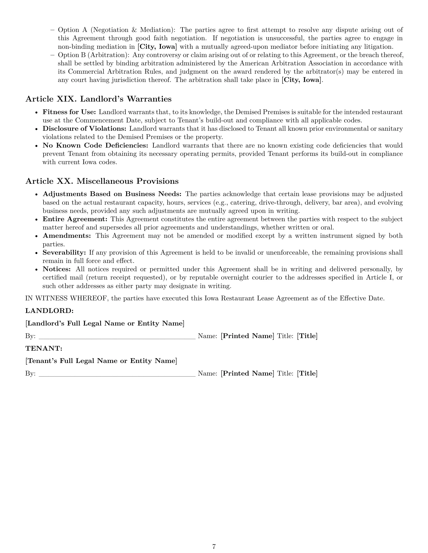 Preview page 7 of Pro Iowa restaurant lease agreement template