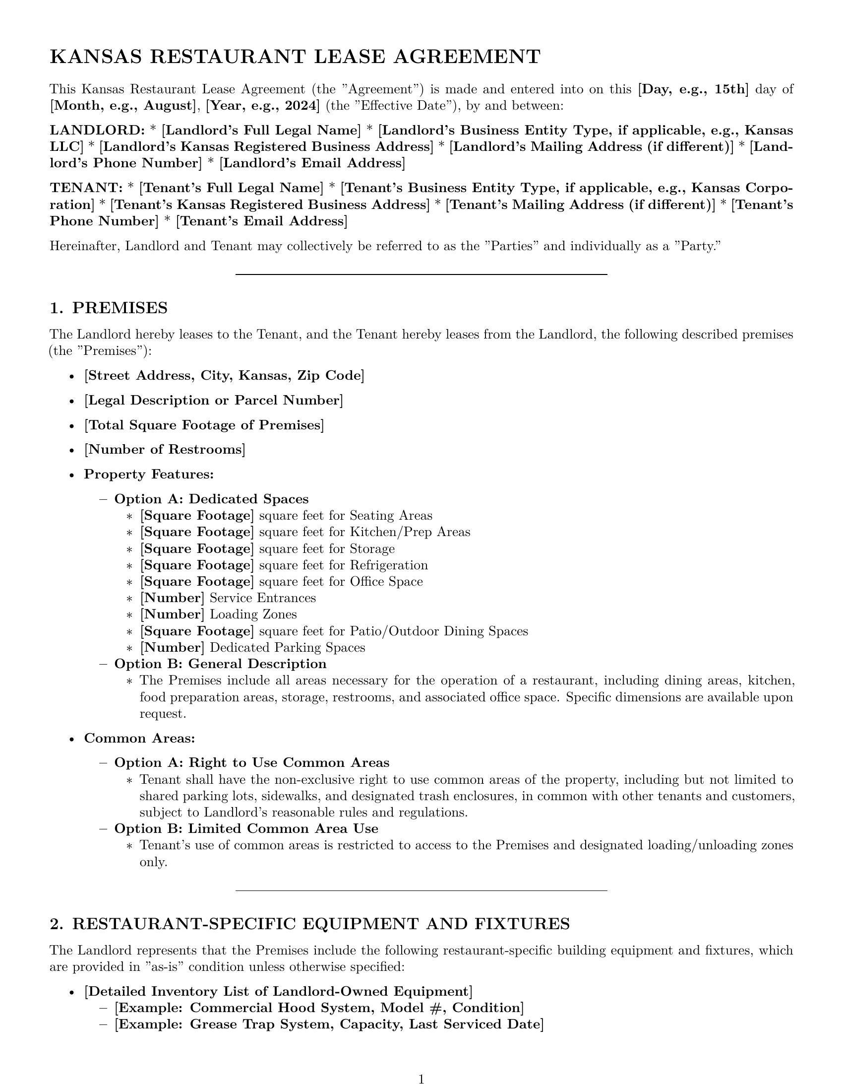 Preview page 1 of Pro Kansas restaurant lease agreement template