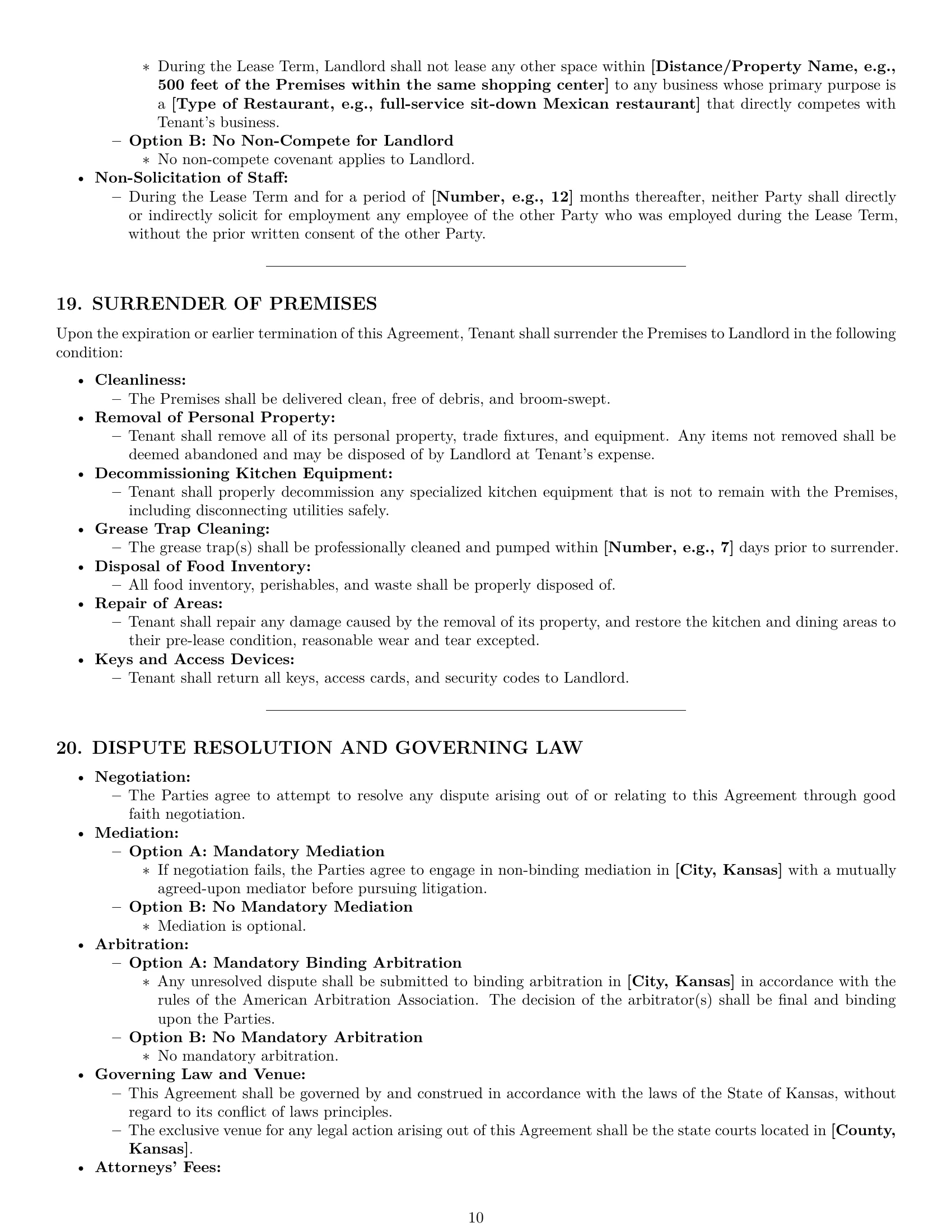 Preview page 10 of Pro Kansas restaurant lease agreement template