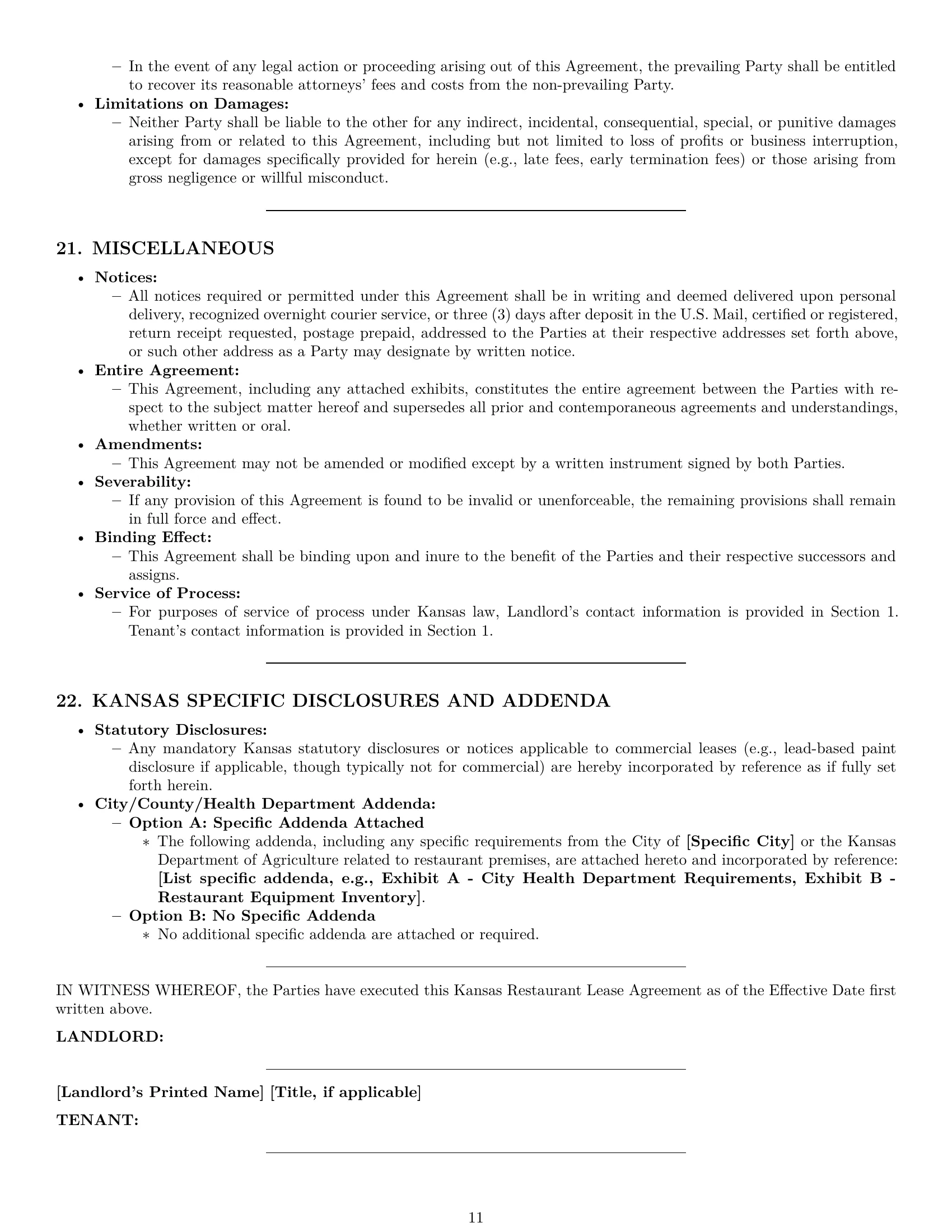 Preview page 11 of Pro Kansas restaurant lease agreement template