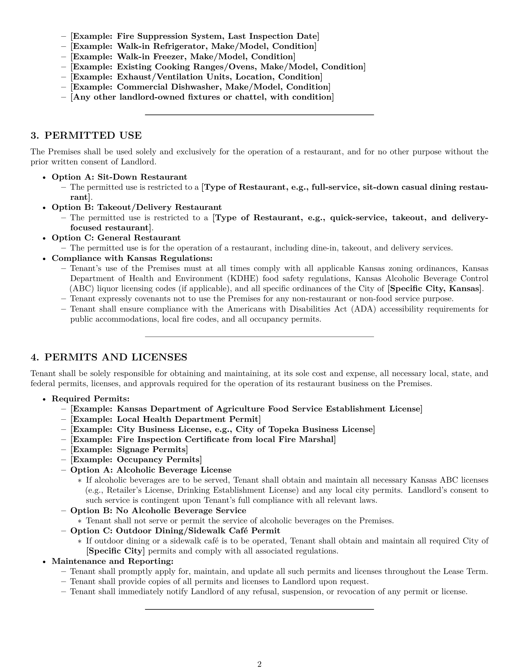 Preview page 2 of Pro Kansas restaurant lease agreement template