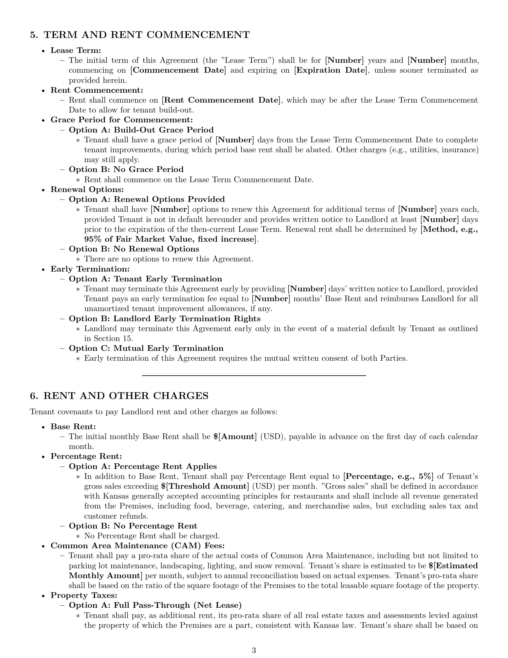 Preview page 3 of Pro Kansas restaurant lease agreement template