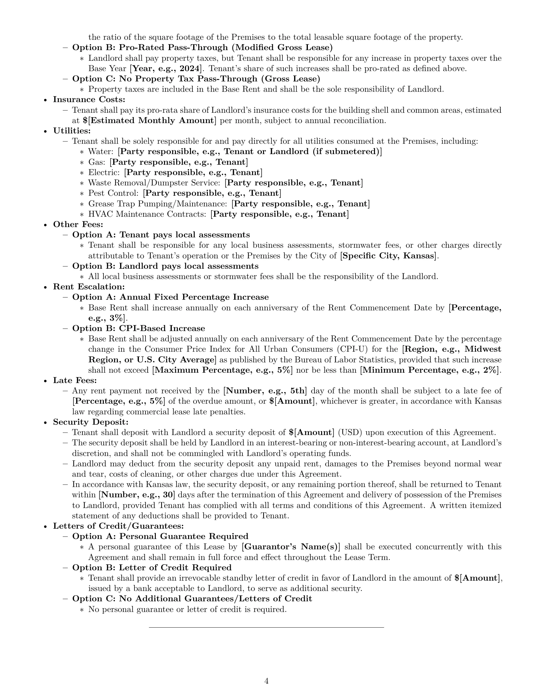 Preview page 4 of Pro Kansas restaurant lease agreement template