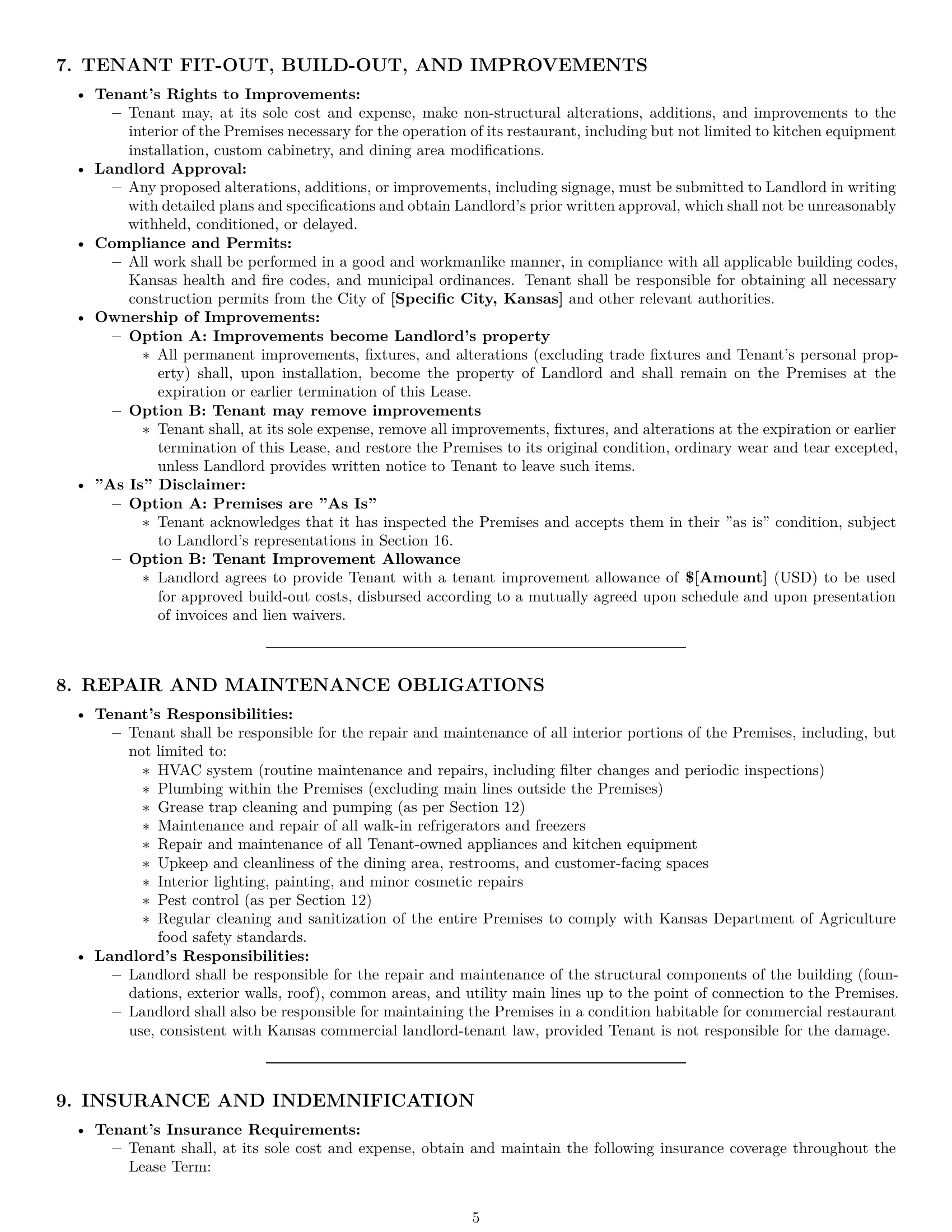 Preview page 5 of Pro Kansas restaurant lease agreement template