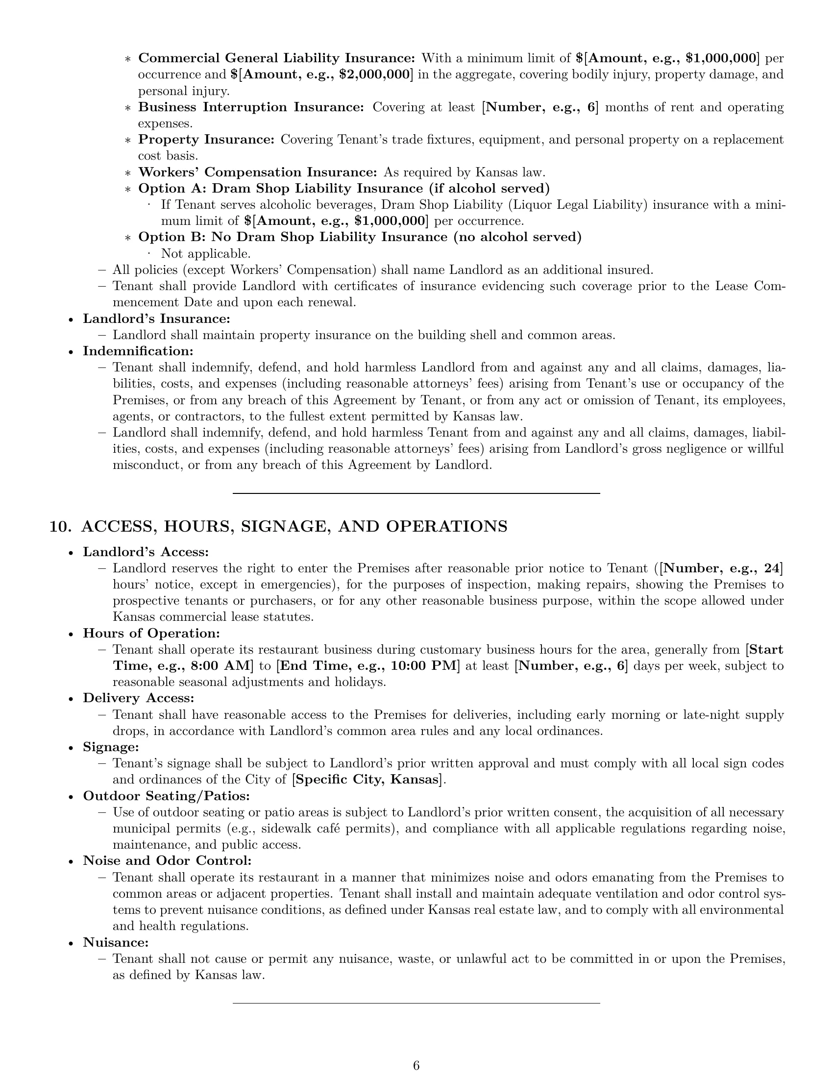 Preview page 6 of Pro Kansas restaurant lease agreement template